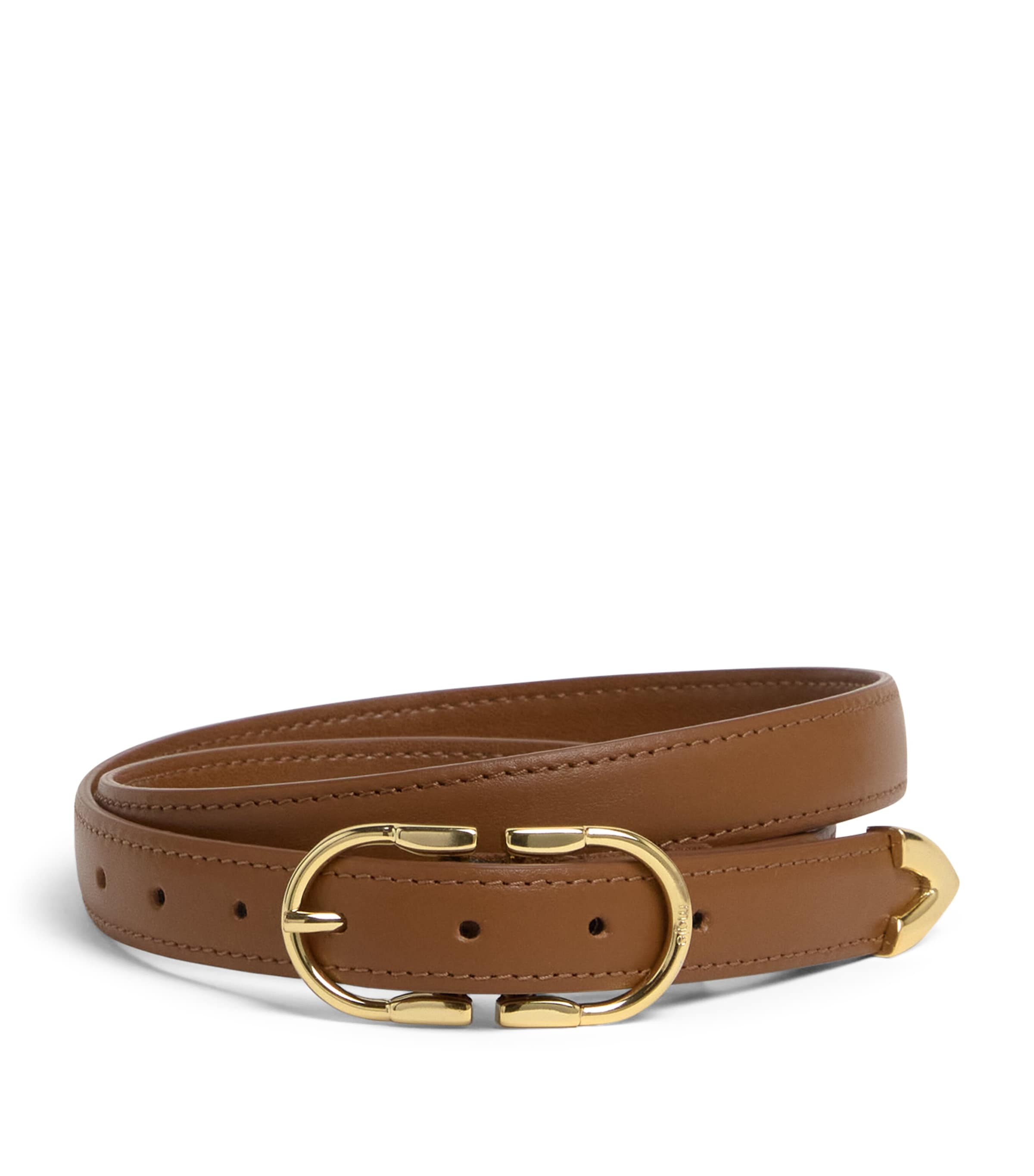 Leather Double-Buckle Belt CAMEL Image 1