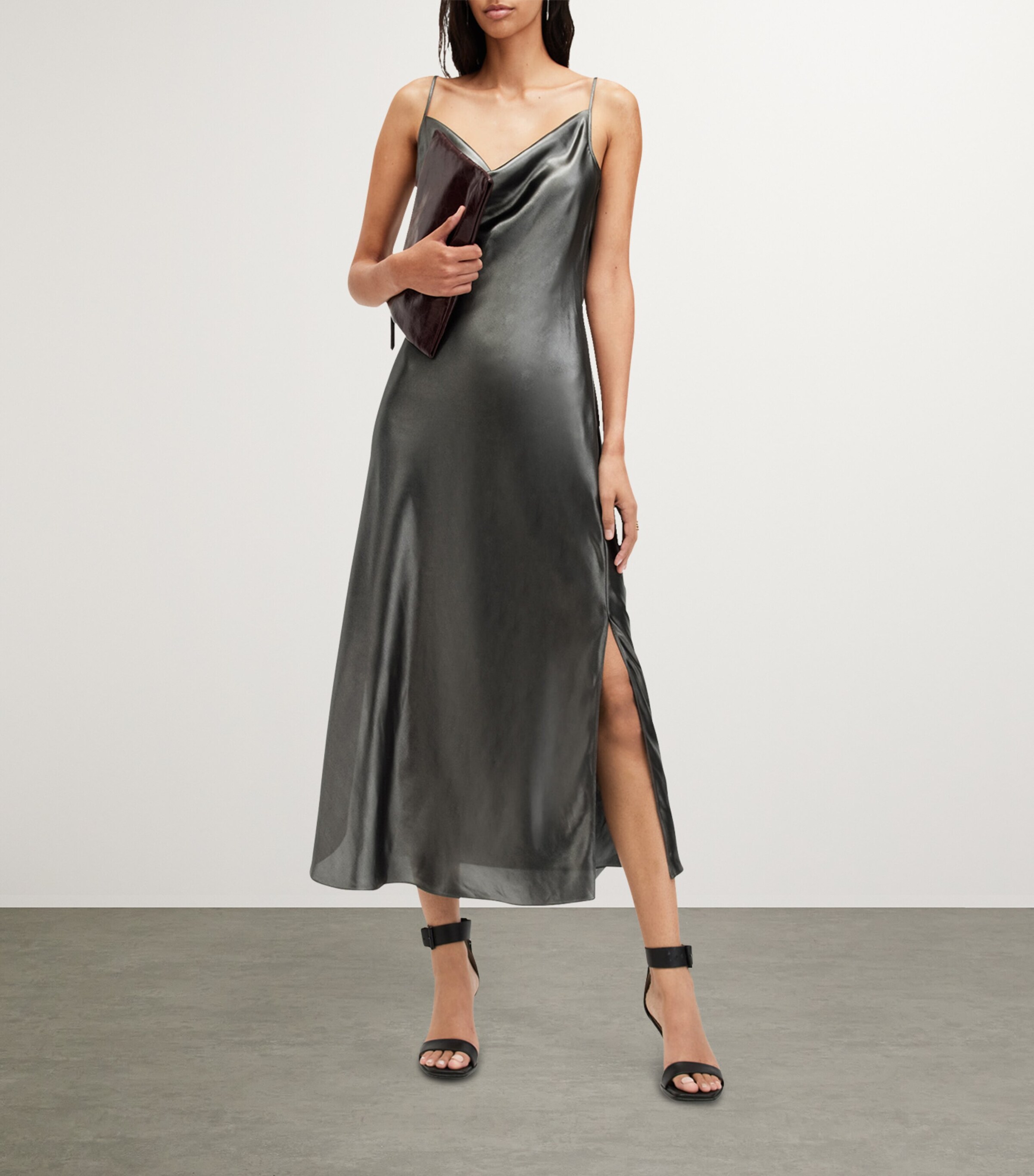 all saints grey silk dress AllSaints Strappy Dress Alexia, Women's, Silver