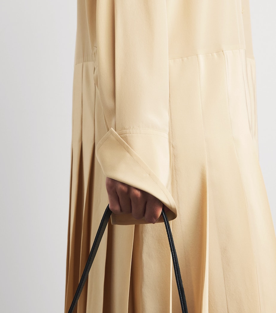 Toteme Womens Silk Pleated Midi Shirt Dress Chai Image 5