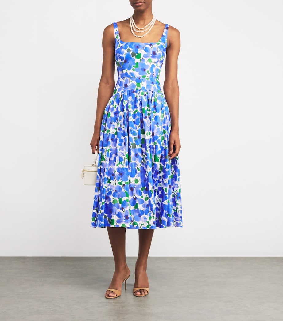 Carolina Herrera Blue Floral Drop-Waist Midi Dress | Harrods MU Carolina Herrera Blue Floral Drop-Waist Midi Dress | Harrods MU