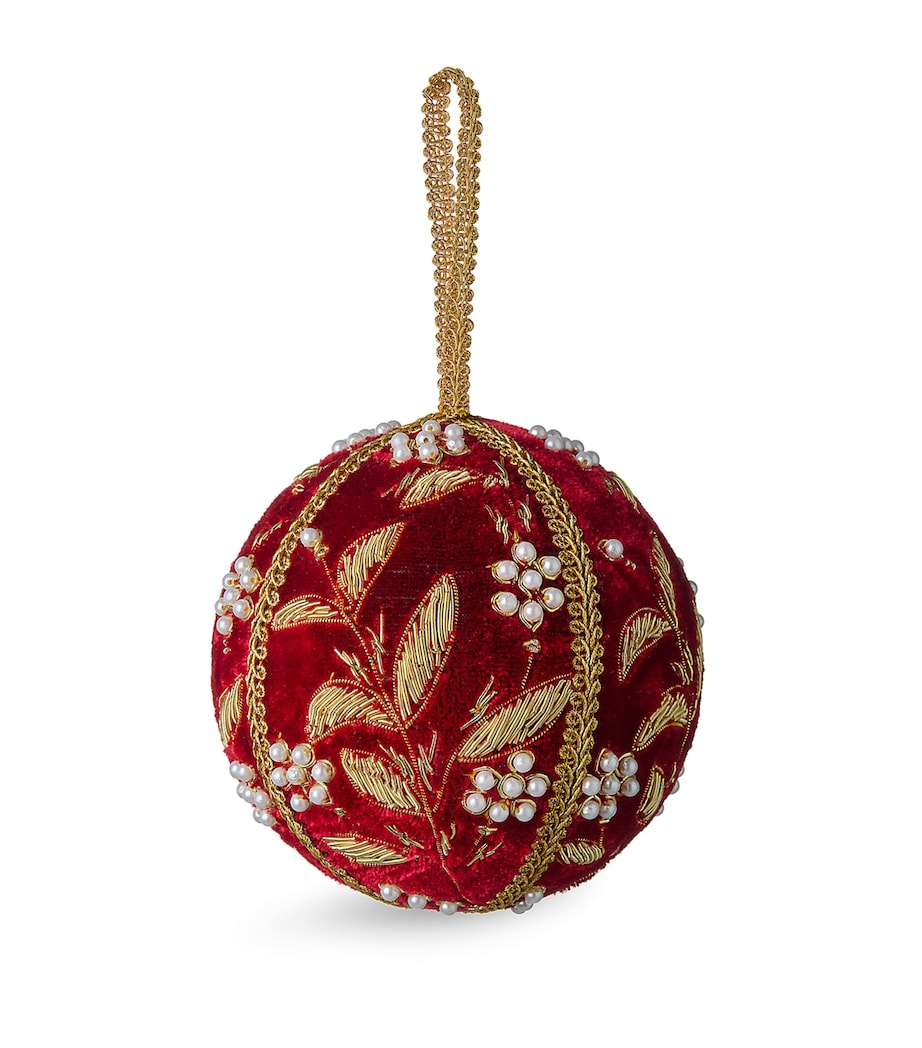 Velvet Beaded Embroidered Bauble RED/GOLD Image 1