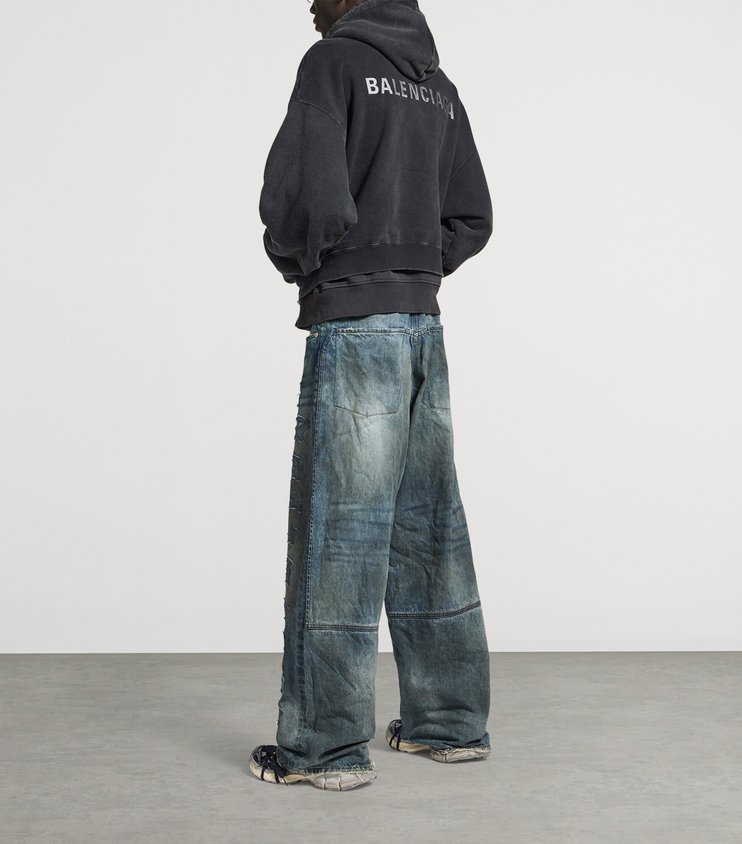 Balenciaga Mens Cotton Layered Logo Hoodie Image 7