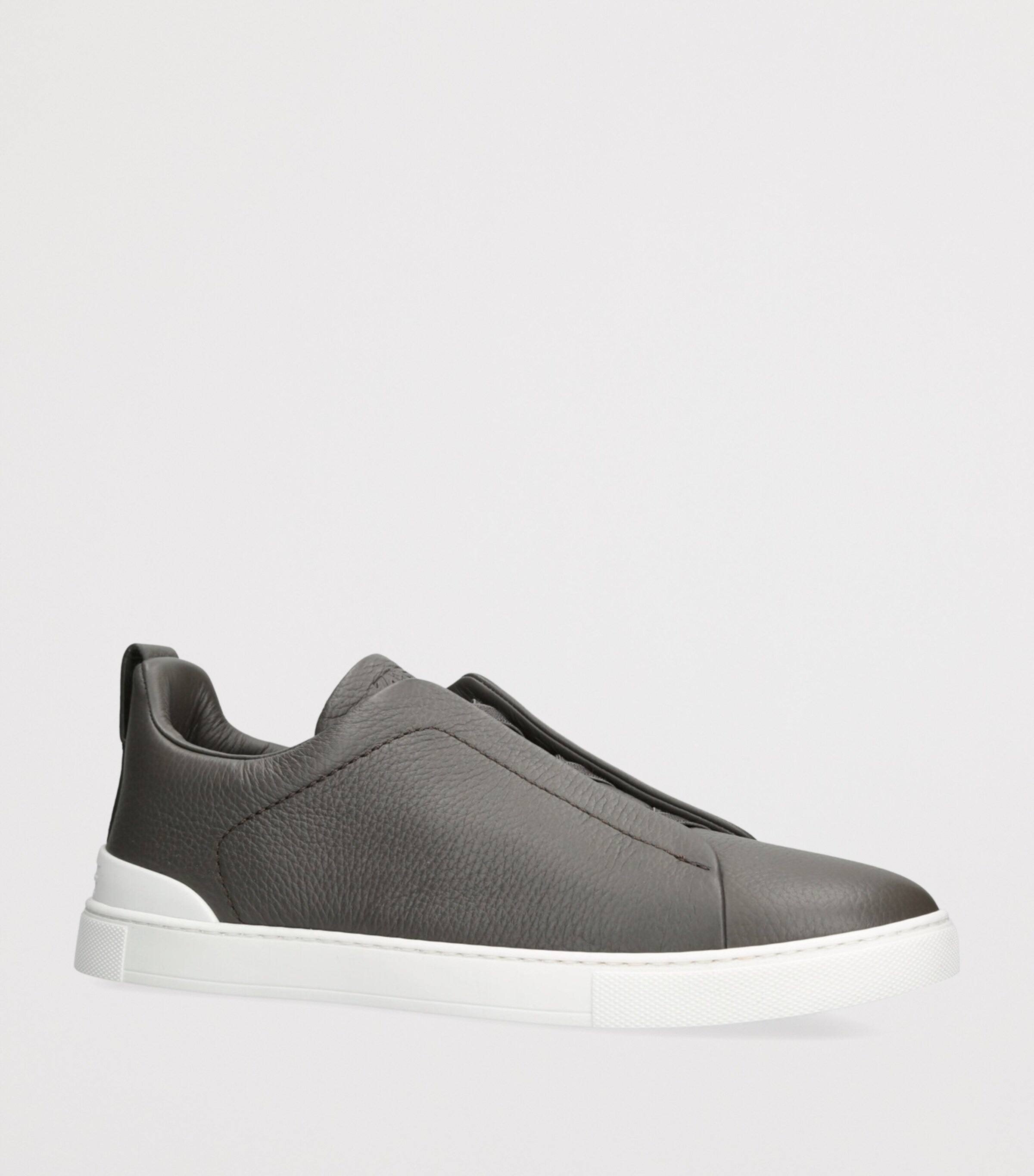 Zegna Leather Triple Stitch Sneakers Gunmetal Image 3