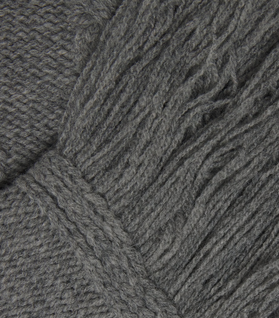 Wool Fringed Peak Scarf 064 GREY MELANGE Image 4