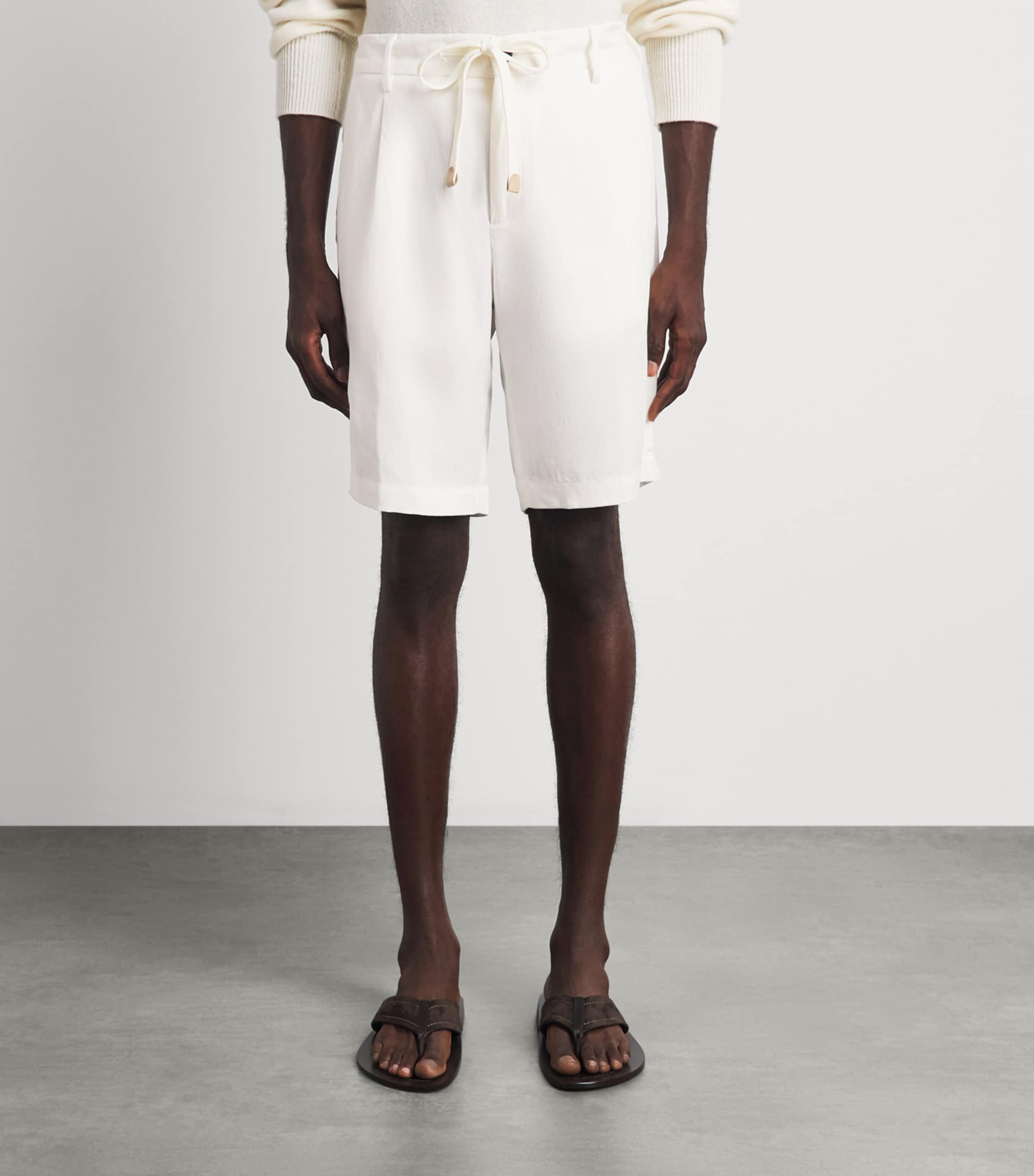 Eleventy Mens Linen Drawstring Bermuda Shorts Bianco Image 4