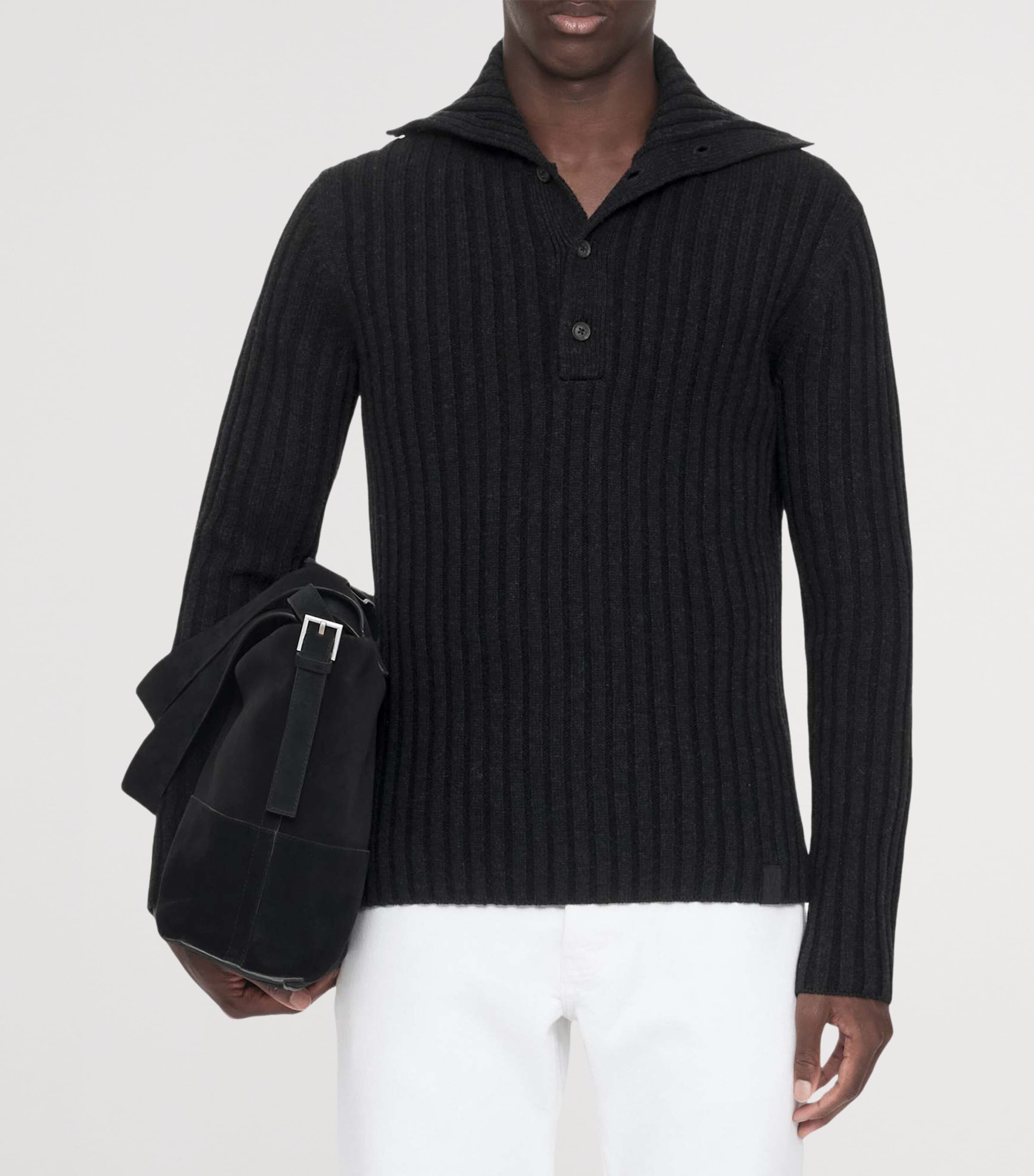 AllSaints Mens Merino Wool Funnel Neck Liev Sweater Cinder Black Marl Image 3