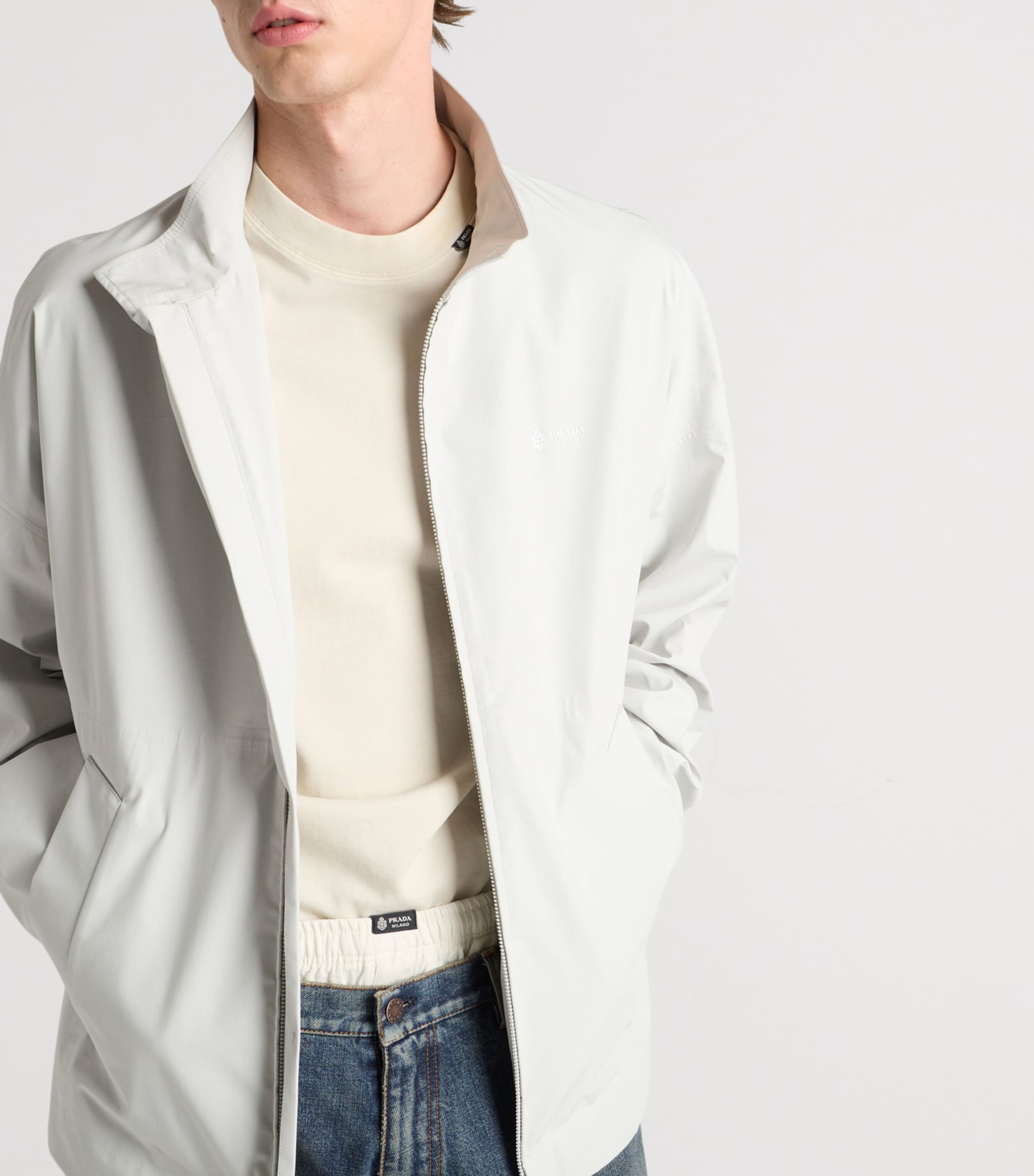 Prada Mens Technical Fabric Logo Jacket Neutral Image 4