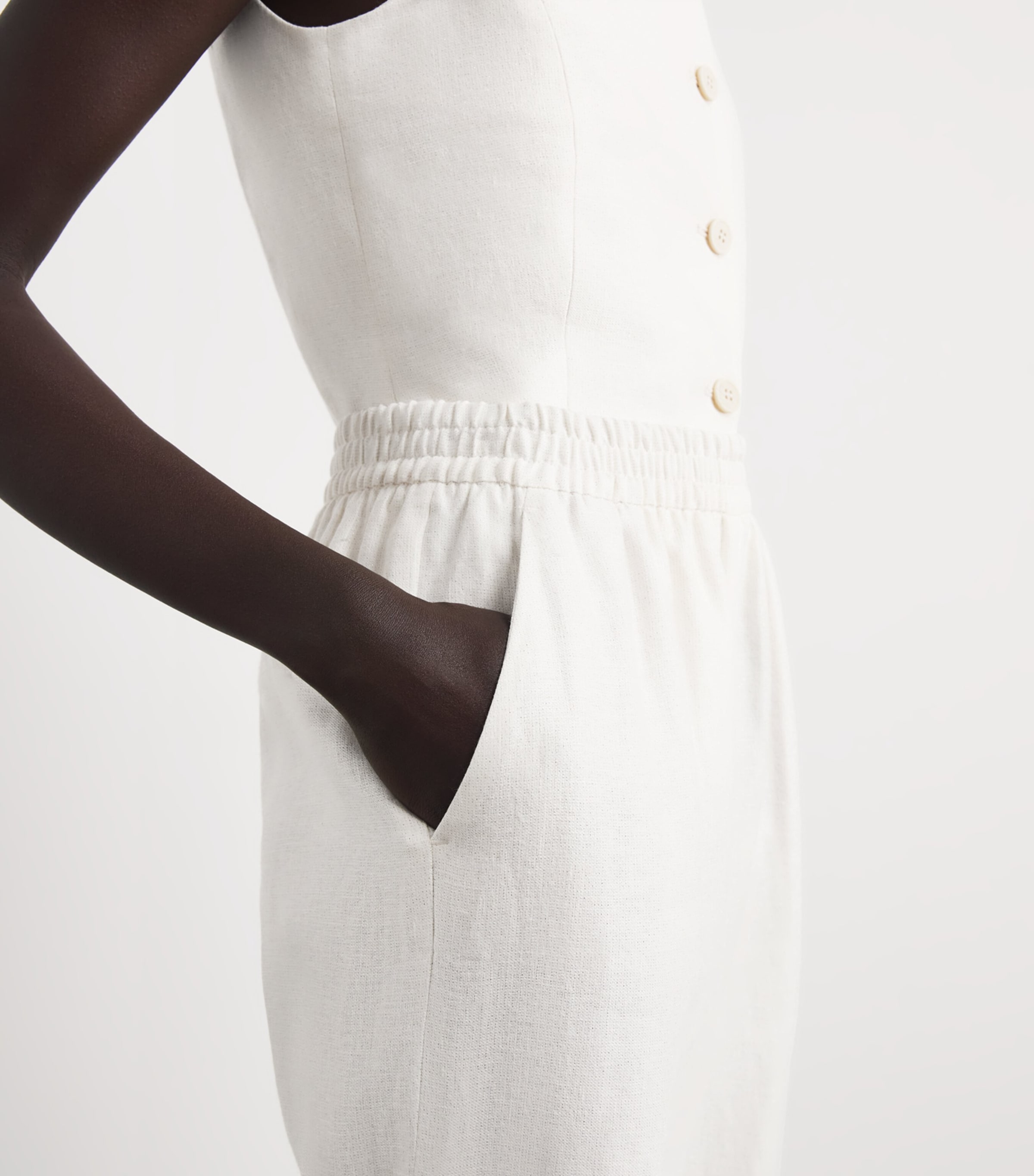 Eleventy Linen-Blend Elasticated Trousers Avorio Image 3