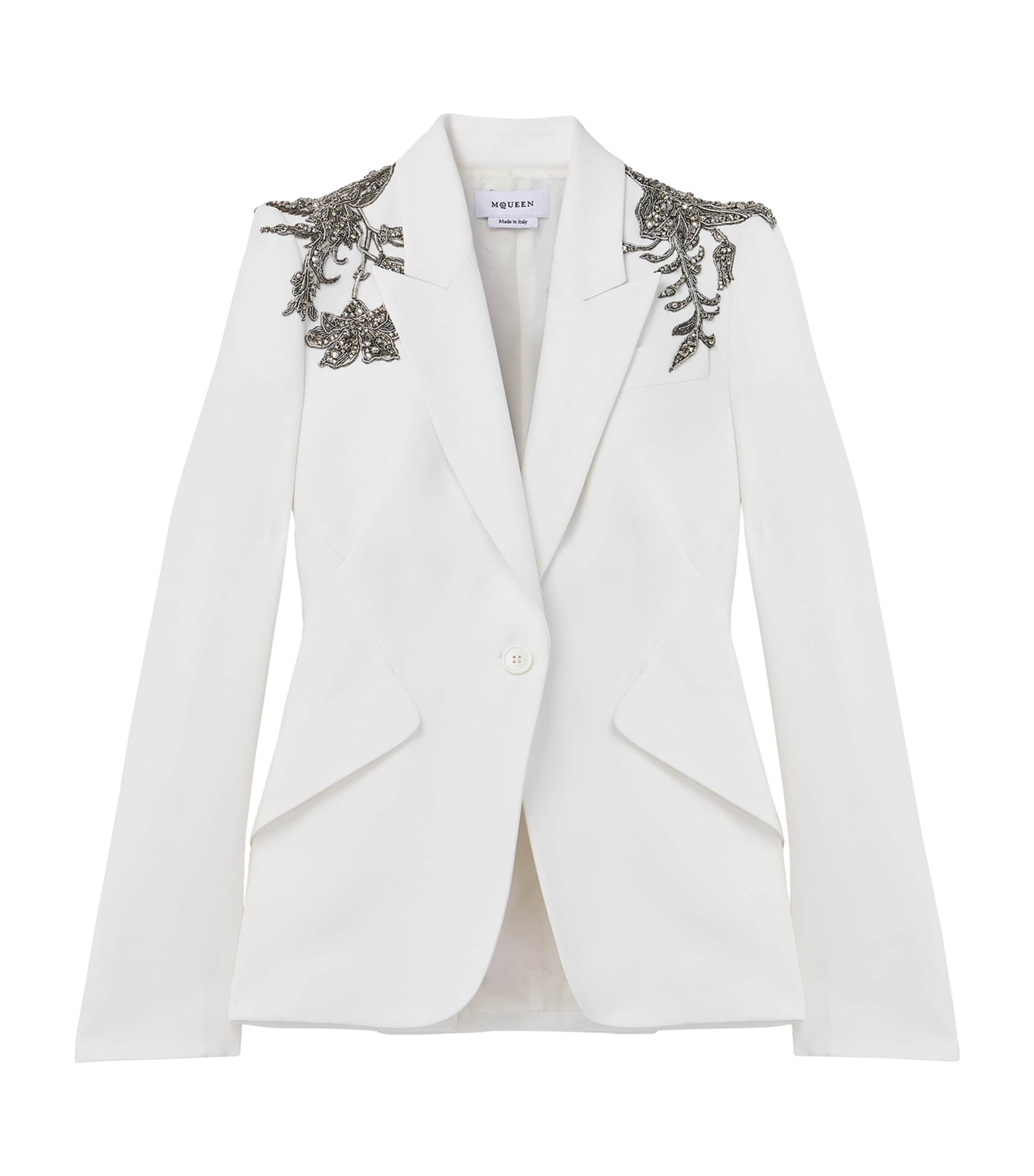 Alexander Mcqueen Silver Tattoo Embroidered Blazer In White