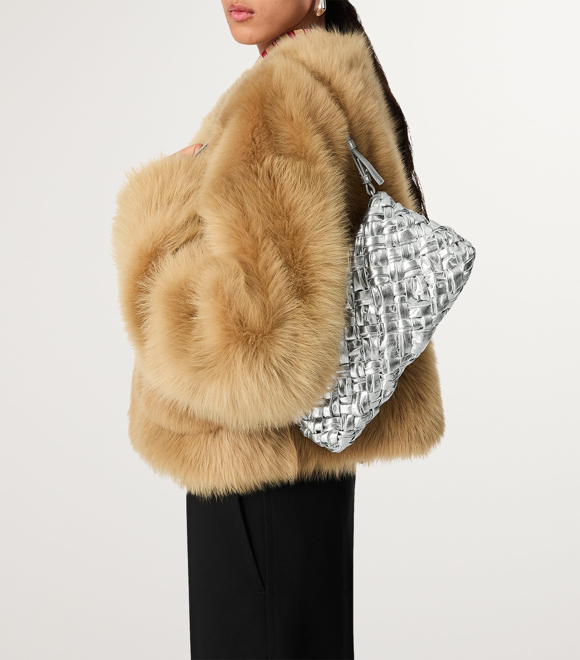 Bottega Veneta Silver Lambskin Kalimero Cha-Cha Shoulder Bag