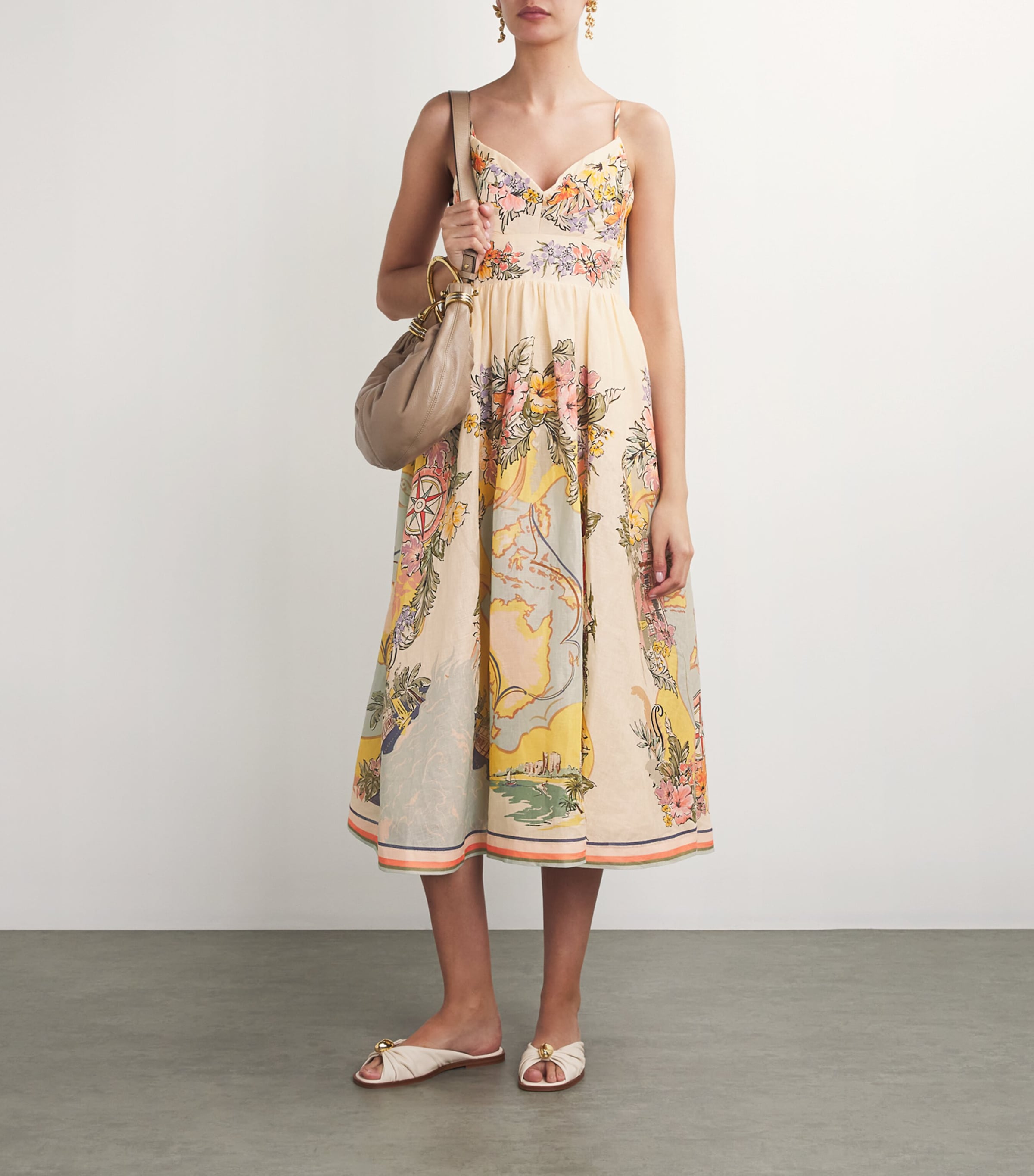 Linen Nautrical Map Print Midi Dress NAUTICAL MAP Image 2