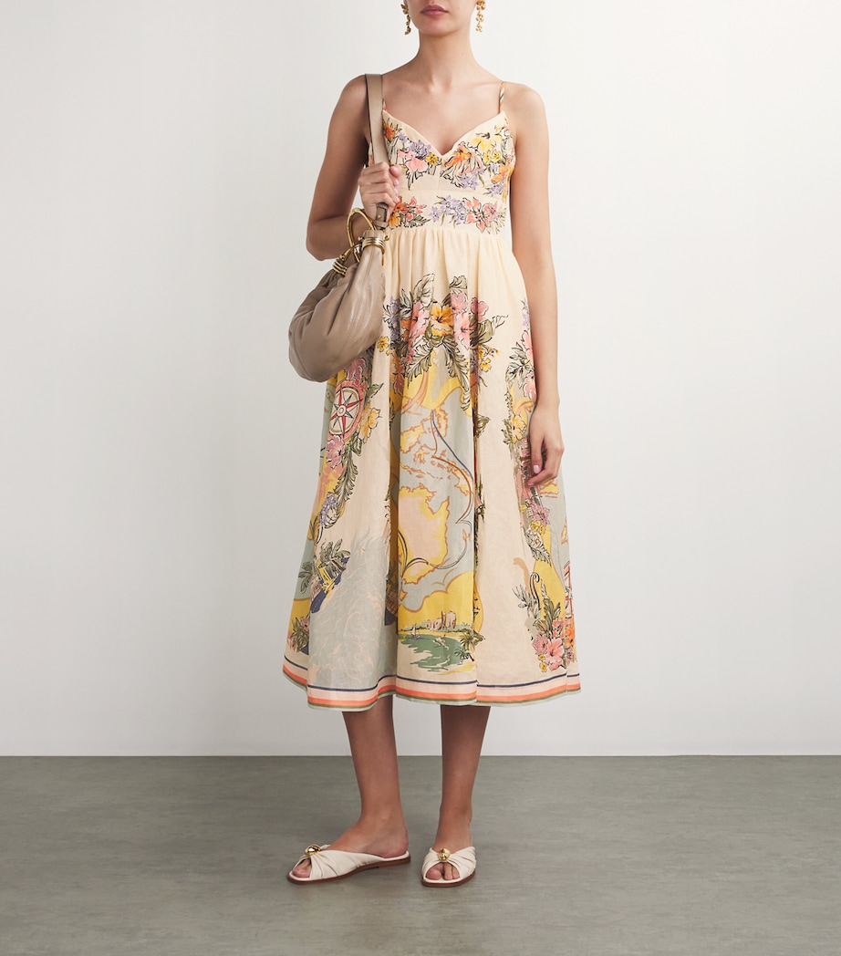 Linen Nautrical Map Print Midi Dress NAUTICAL MAP Image 2