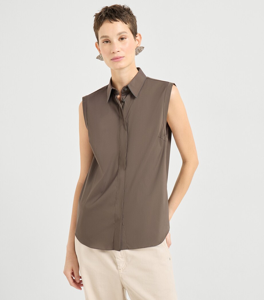 Brunello Cucinelli Womens Cotton-Blend Poplin Sleeveless Shirt Image 3