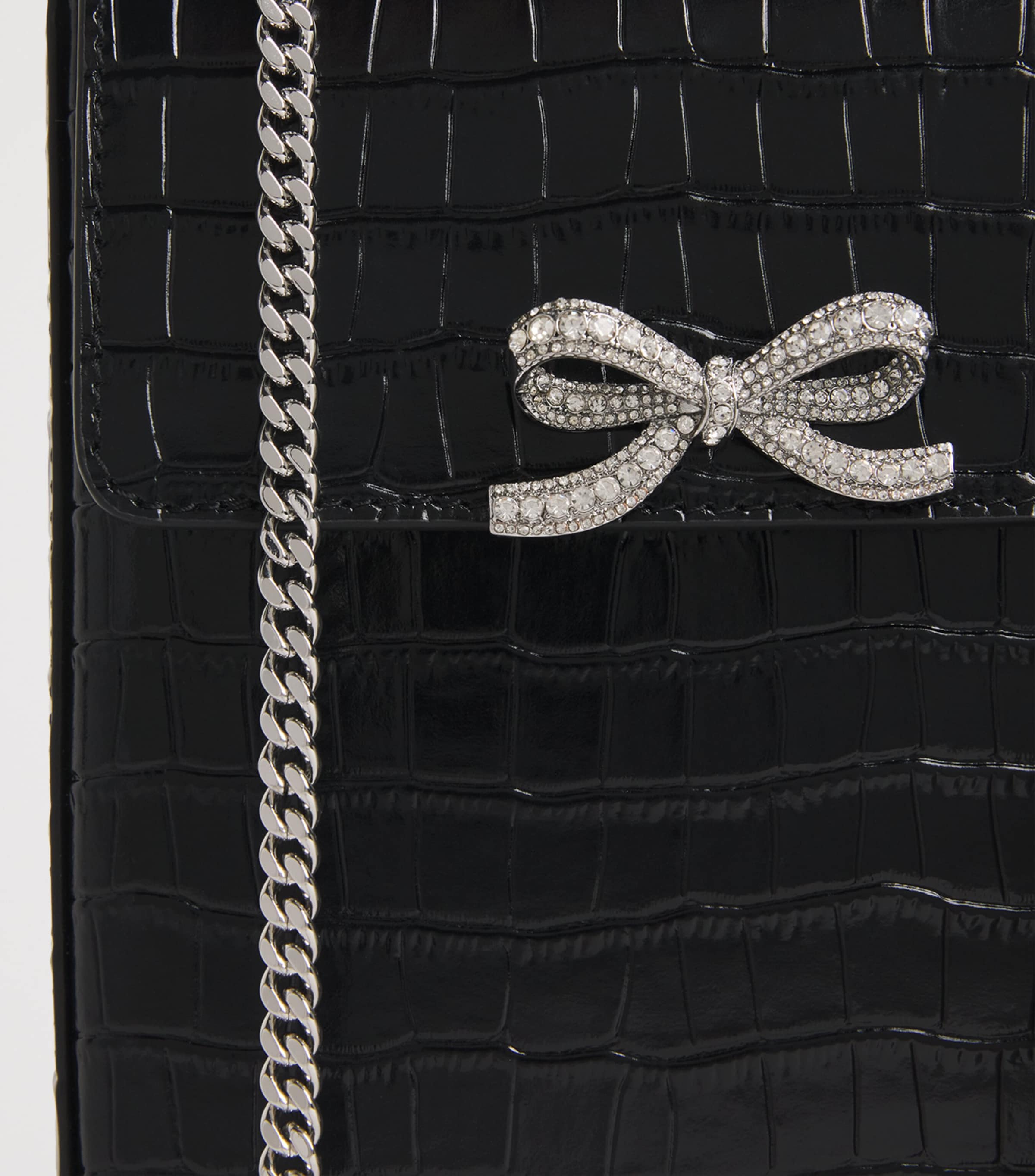 Mini Croc-Embossed Leather Top-Handle Bag BLACK Image 4