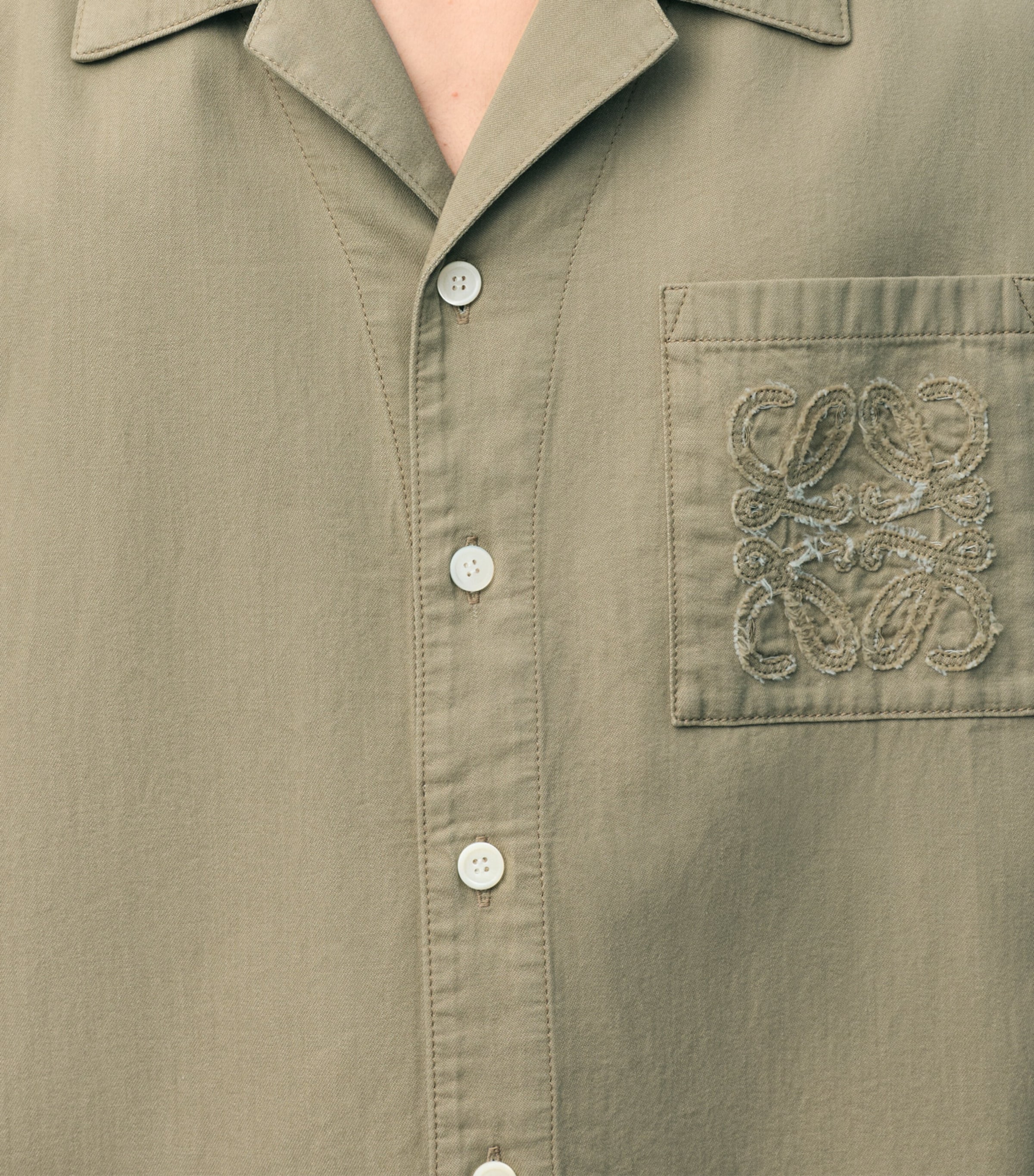 LOEWE Mens Cotton Anagram Shirt Beige Image 5