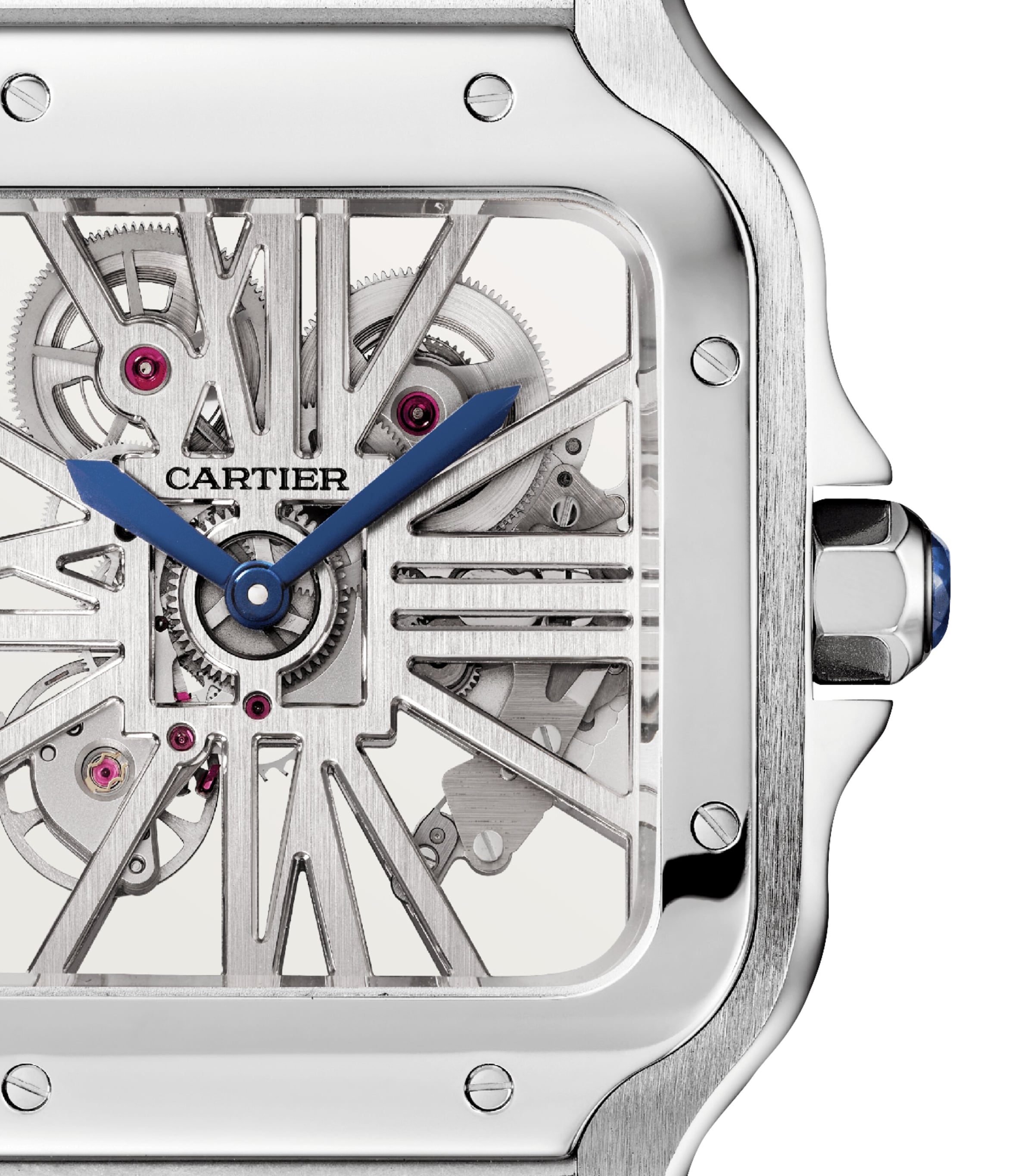 Large Steel Santos de Cartier Skeleton Watch 39.8mm STEEL Image 2