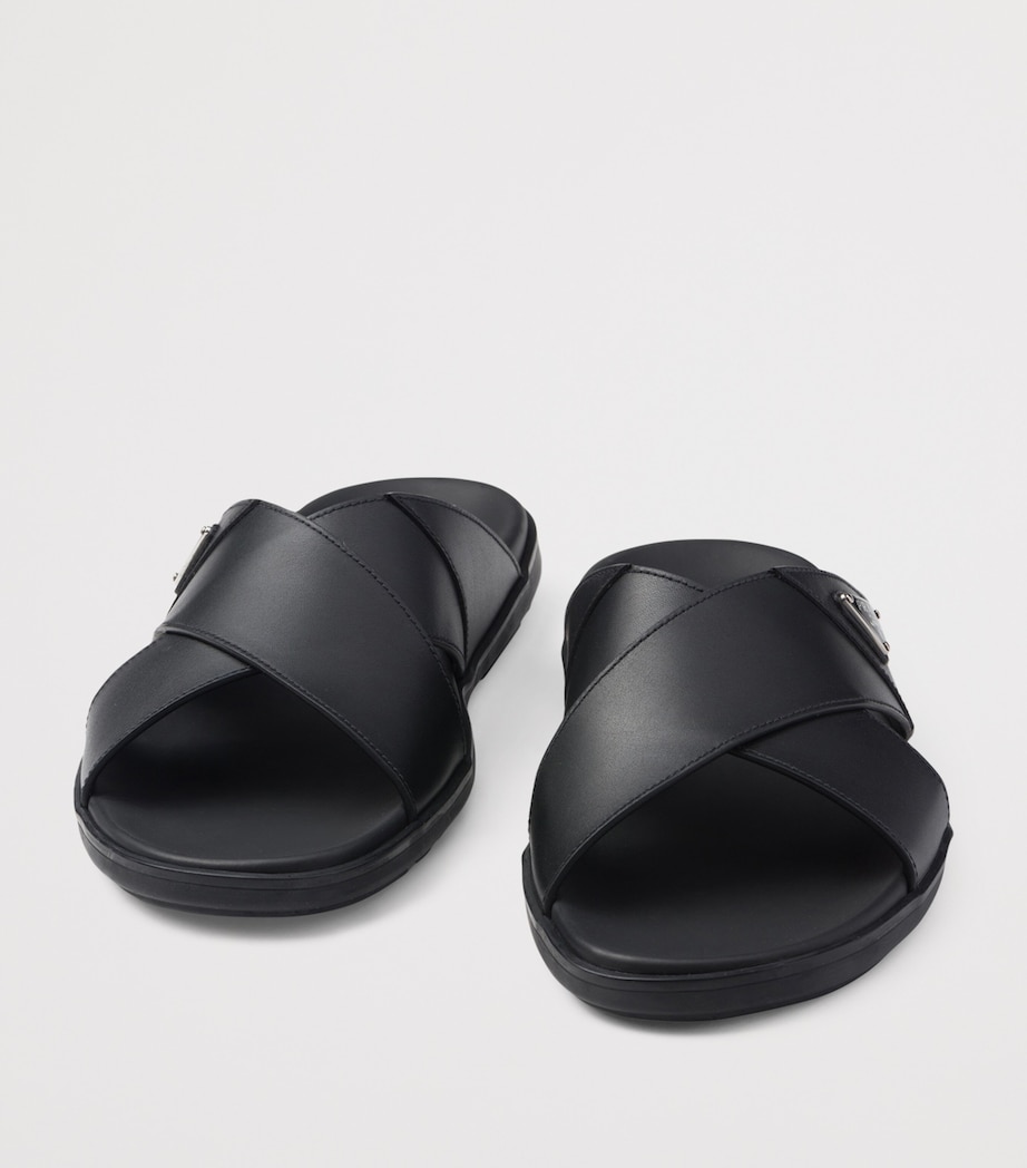 Prada Leather Crisscross Logo Slides Image 6