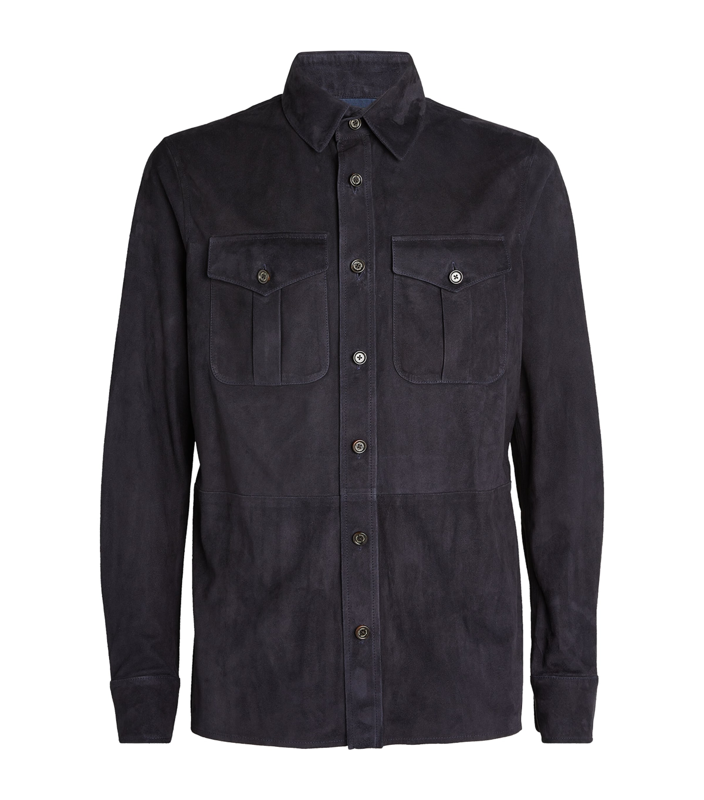 Ralph Lauren Purple Label Suede Overshirt In Black