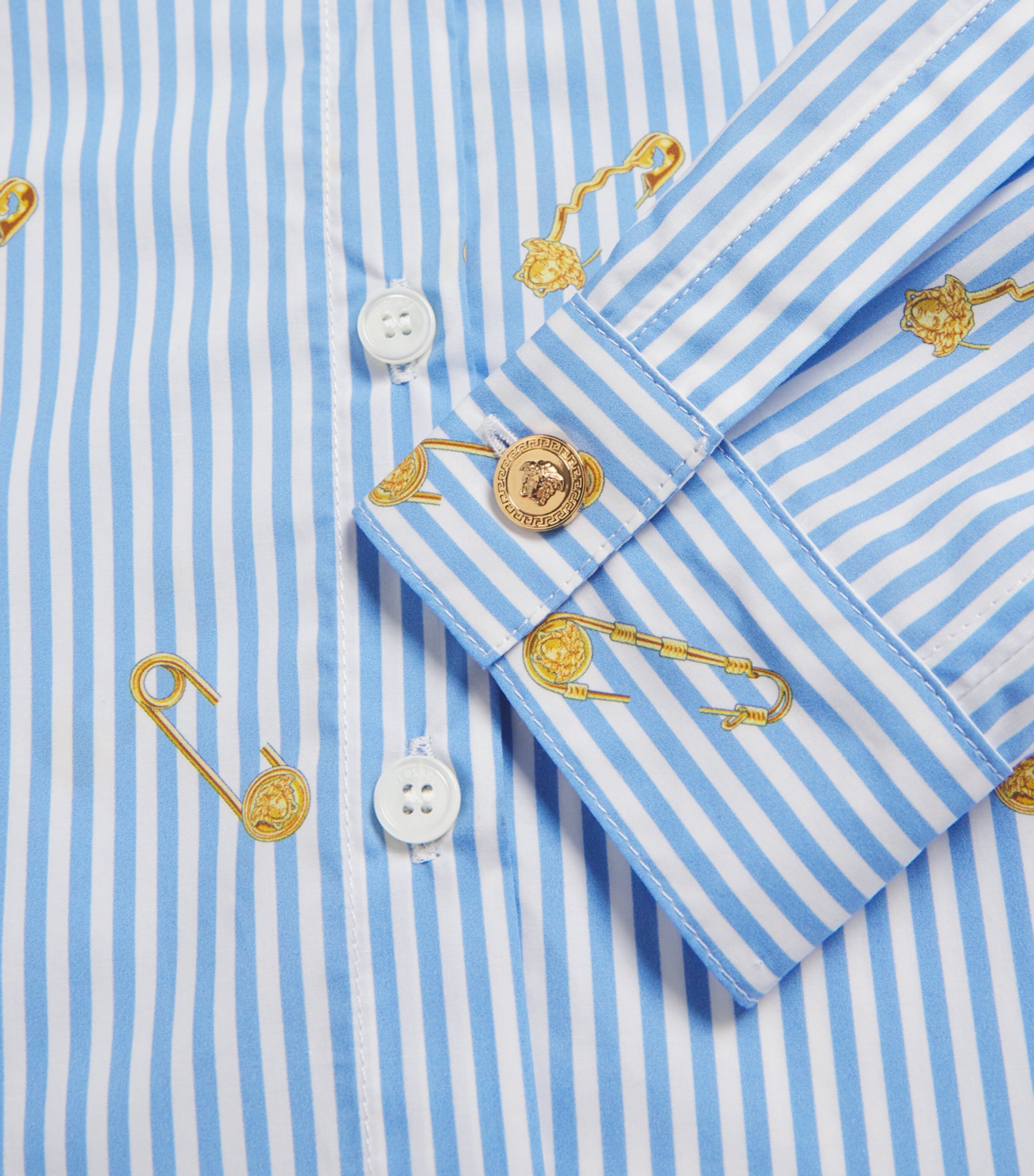 Cotton Pinstripe Shirt (6-14 Years) 2VK80-BLUEGOLD+WHITE Image 3