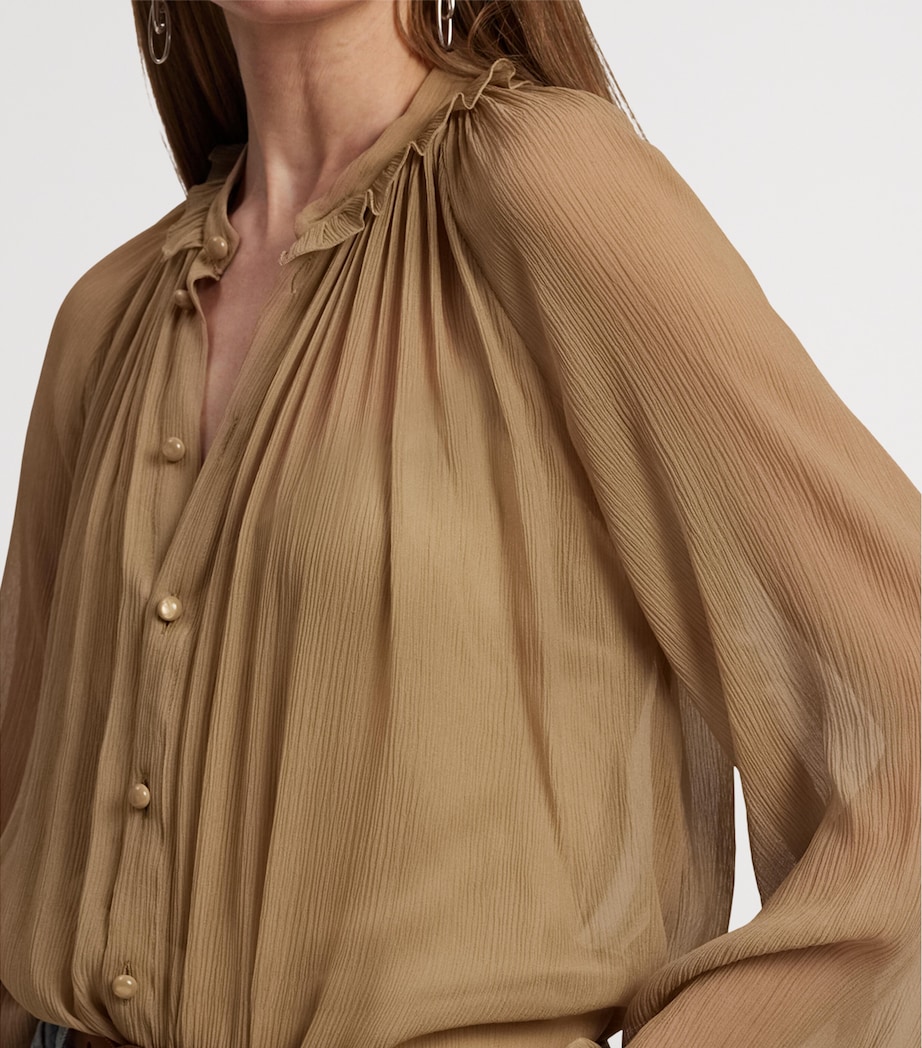 Silk Gathered Blouse TAN Image 7