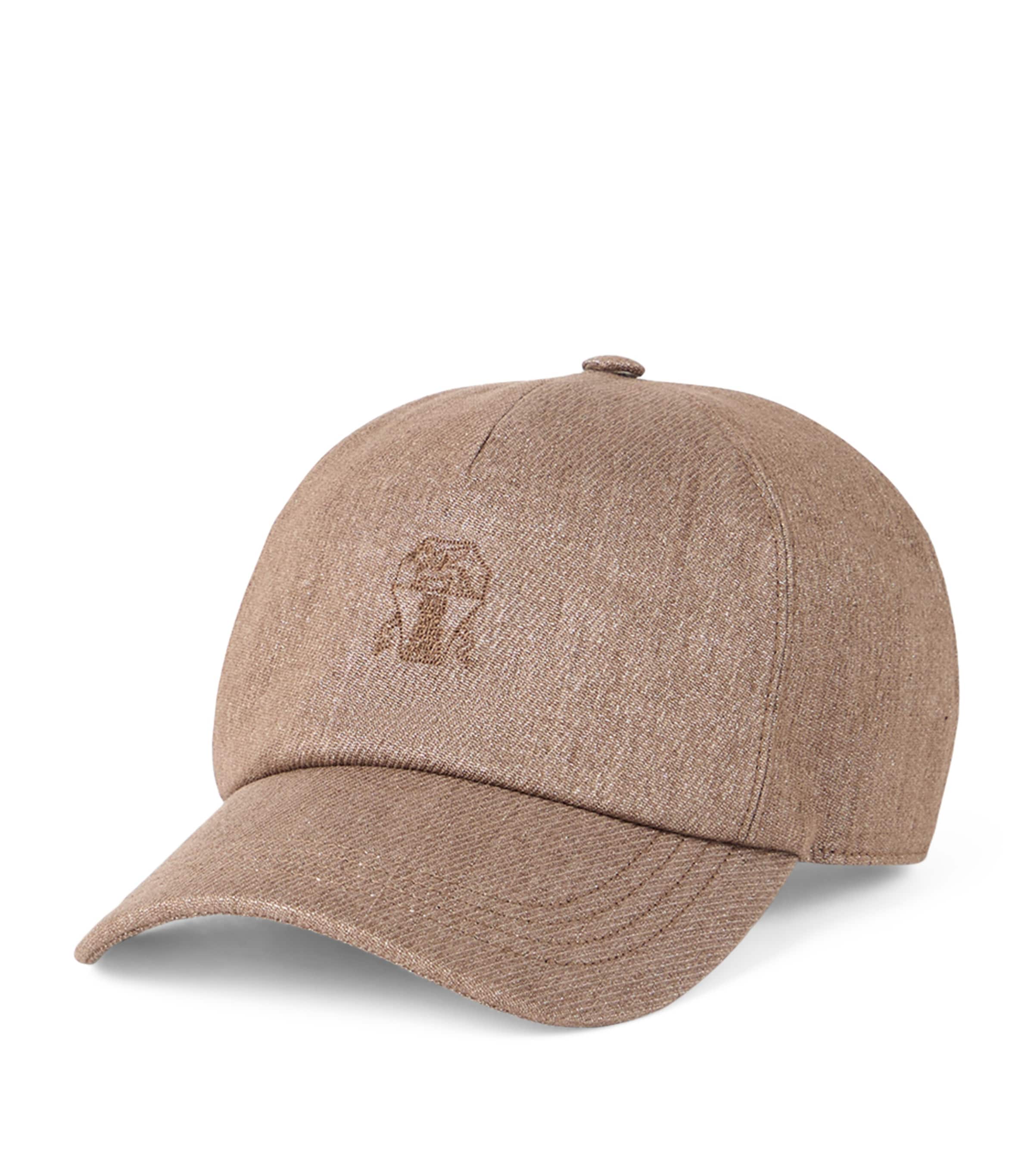 Brunello Cucinelli Linen-blend Sparkling Logo Baseball Cap In Brown