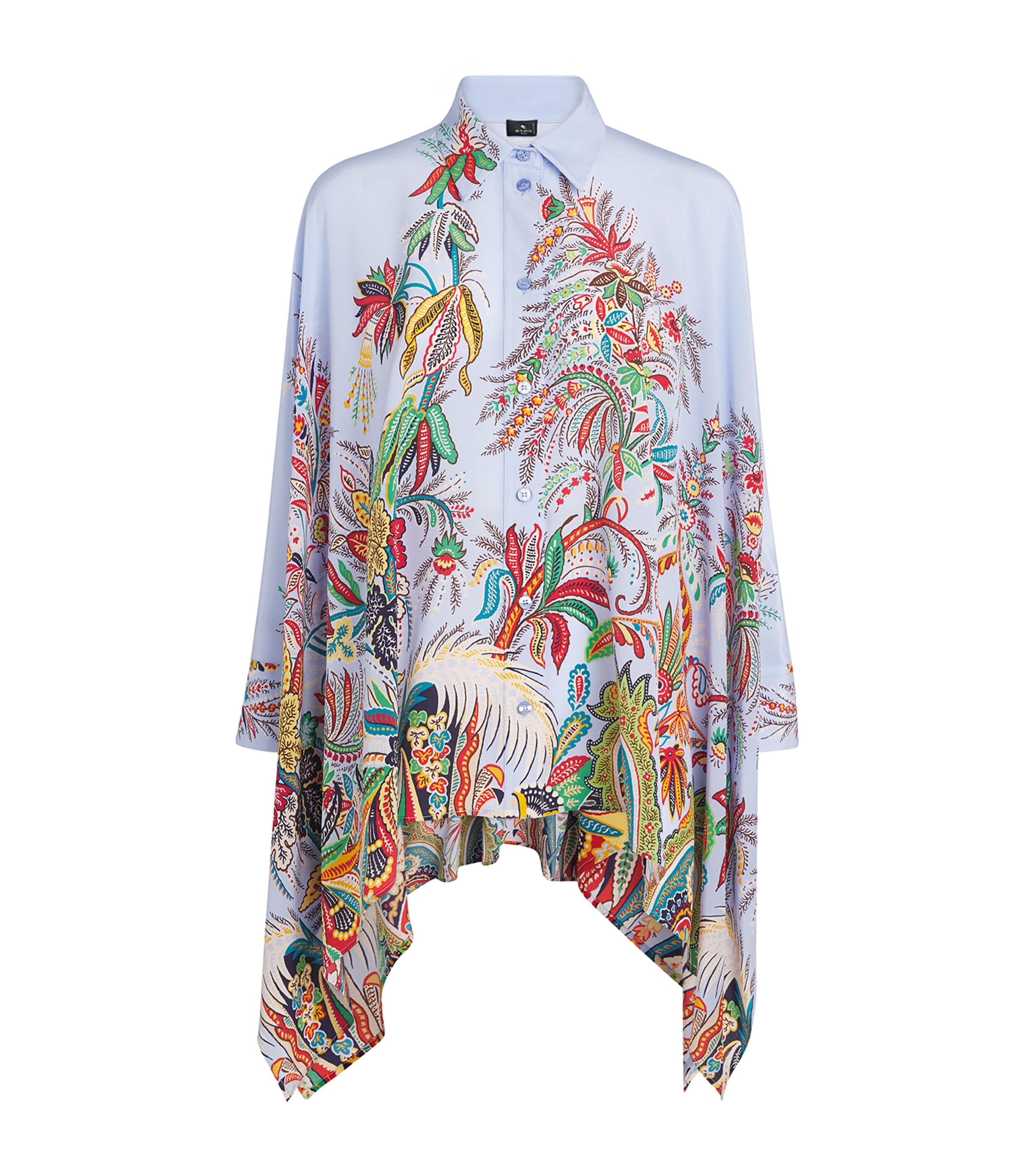 Etro Womens Silk Floral Asymmetric Shirt Prnt/pl Blu Bs Image 1