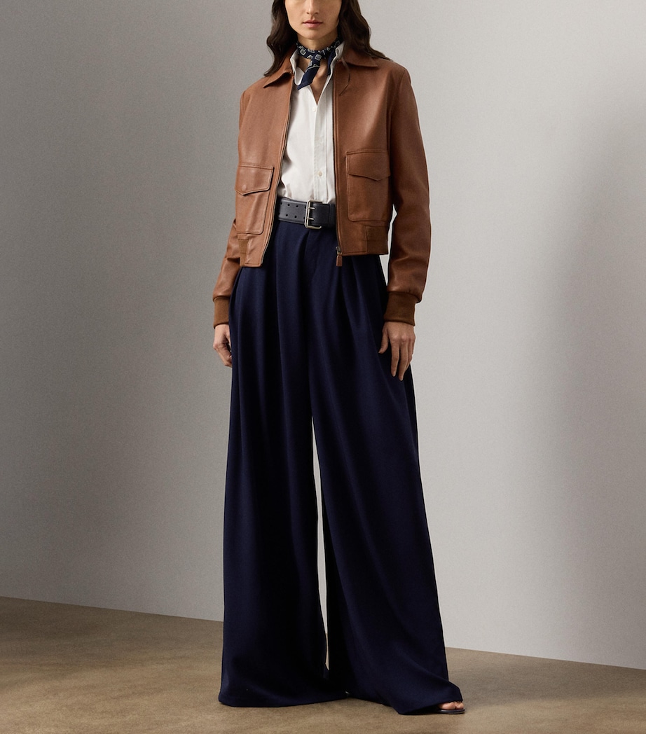 Ralph Lauren Collection Womens Wool Greer Wide-Leg Trousers Navy Image 2