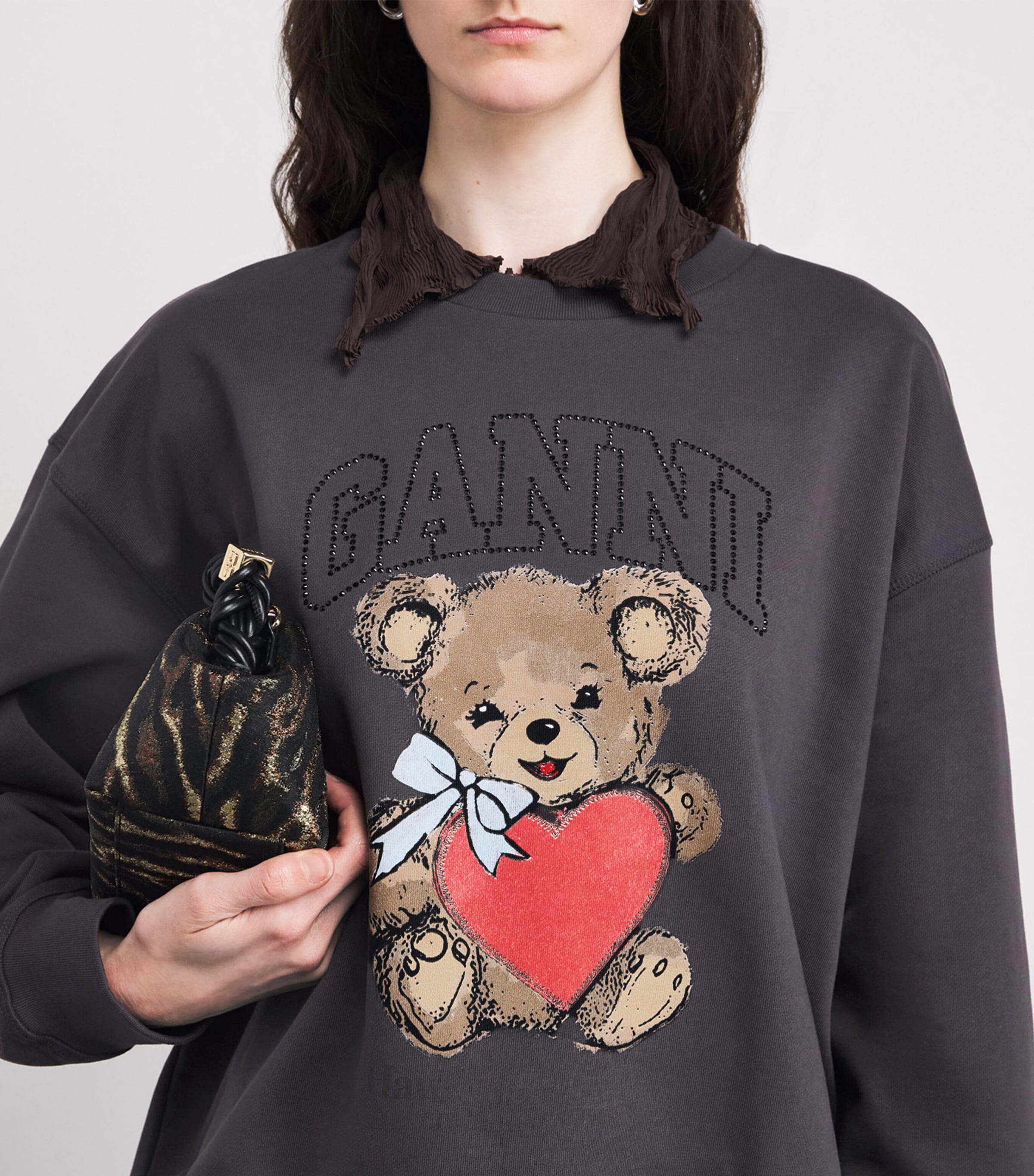 Organic Cotton Rhinestone Bear Sweatshirt 252 PHANTOM Image 6