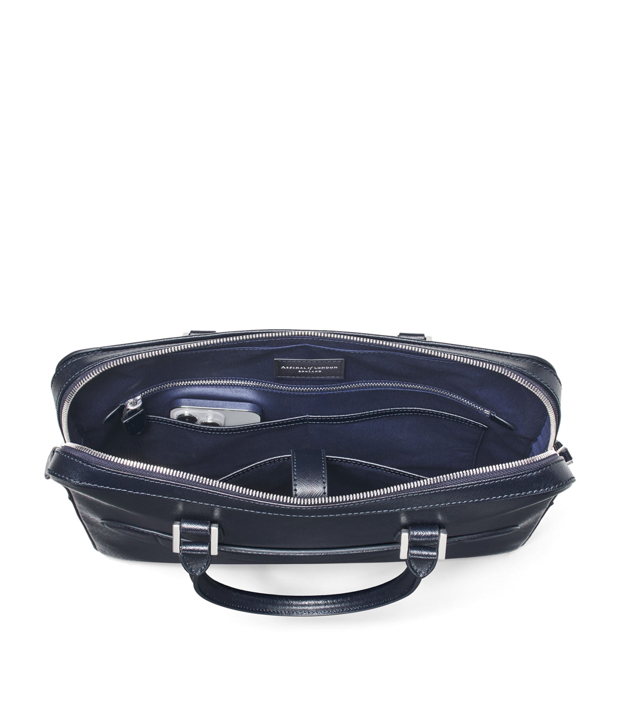 Aspinal Of London Leather Mount Street Briefcase Bag Navy Image 8