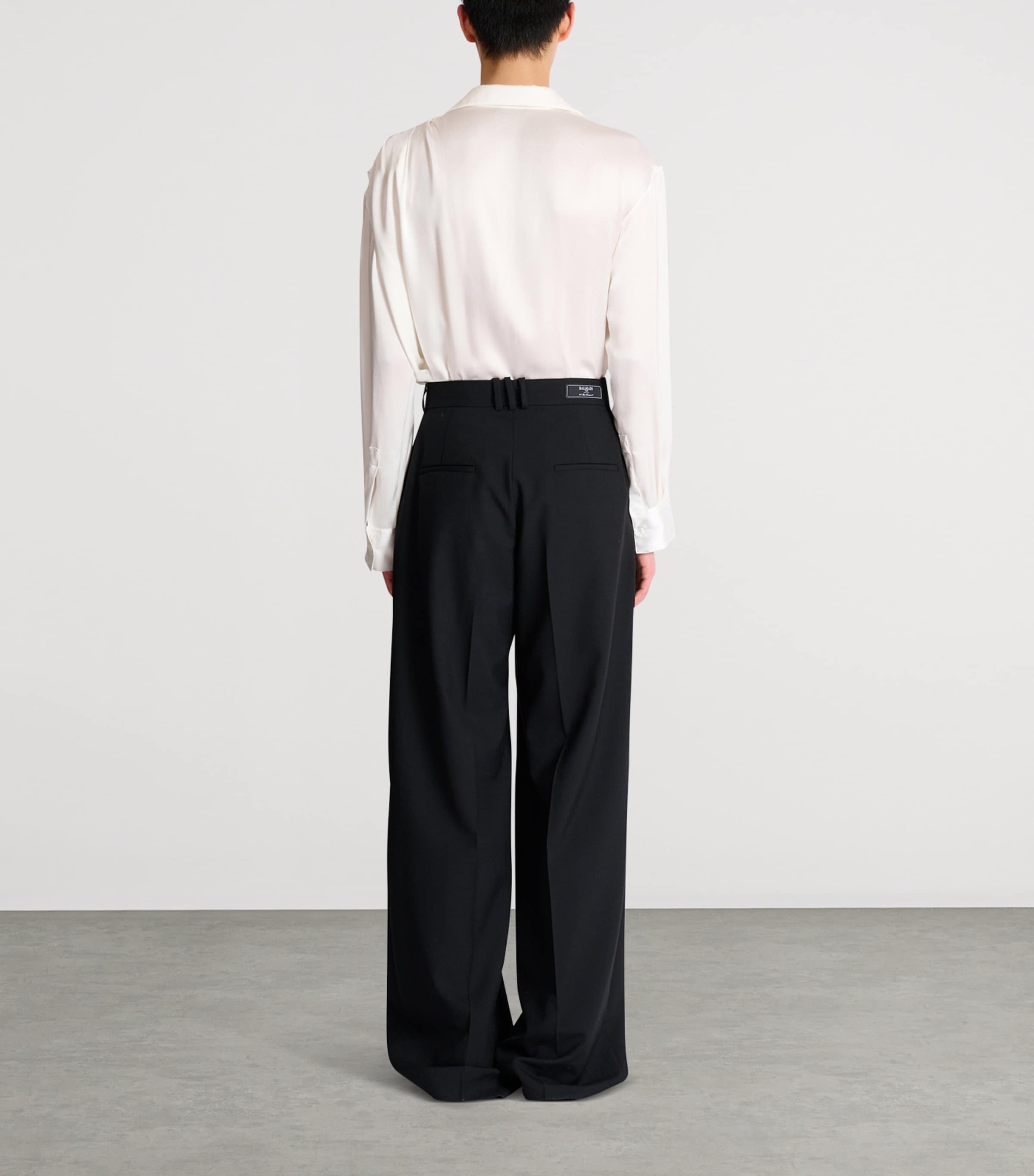 Balmain Mens Wool Twill Pleated Trousers Noir Image 3