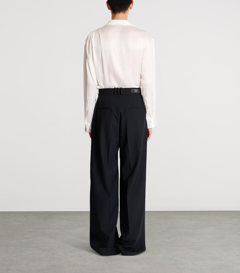 Balmain Mens Wool Twill Pleated Trousers Noir Image 3