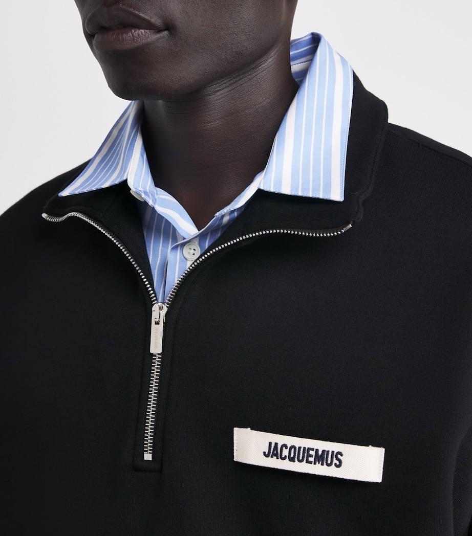 Cotton Logo Quarter-Zip Sweater 990-BLACK Image 6