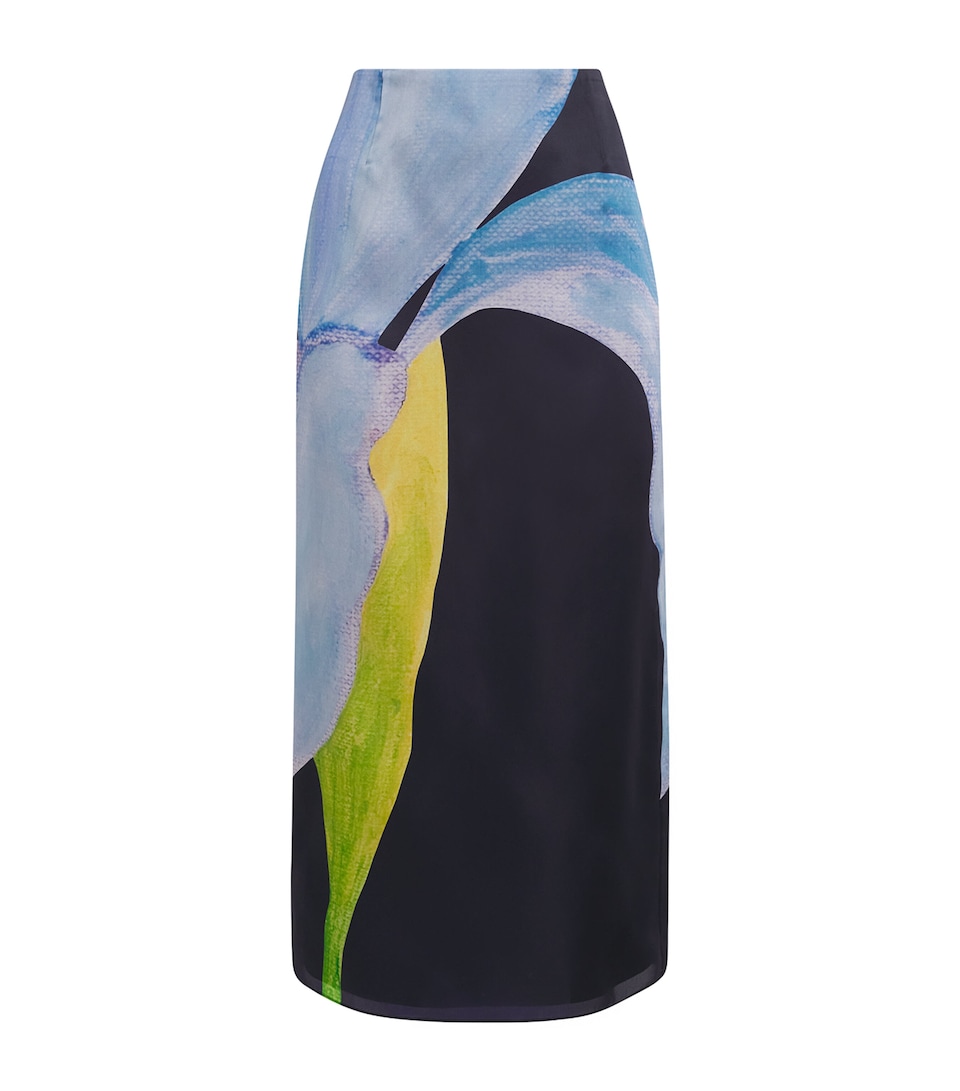 Lafayette 148 Silk Iris Print Midi Skirt Inkmu Ink Multi