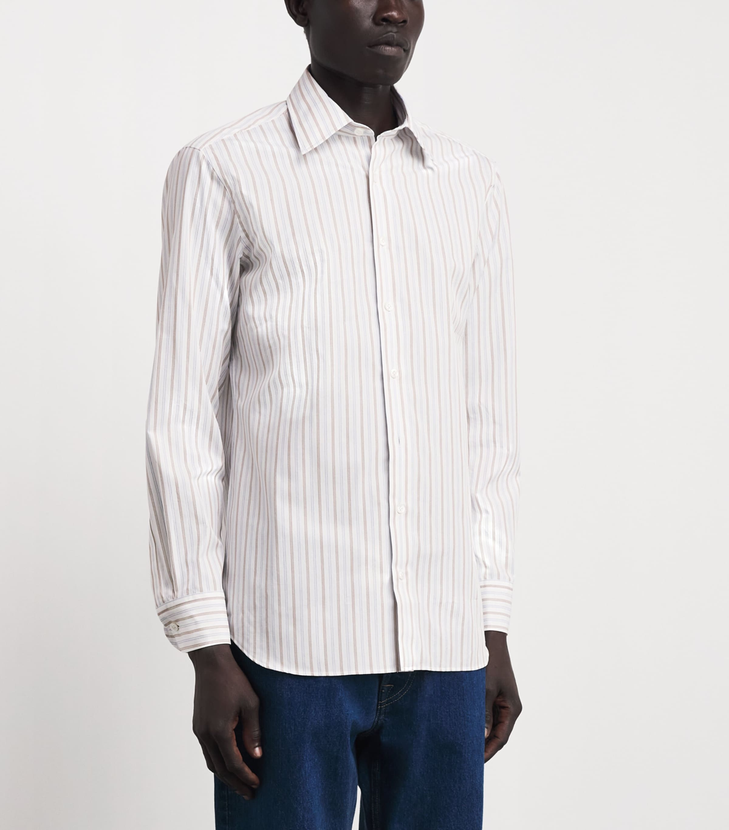 Lardini Mens Cotton Stripe Shirt Stripes Brown Image 4