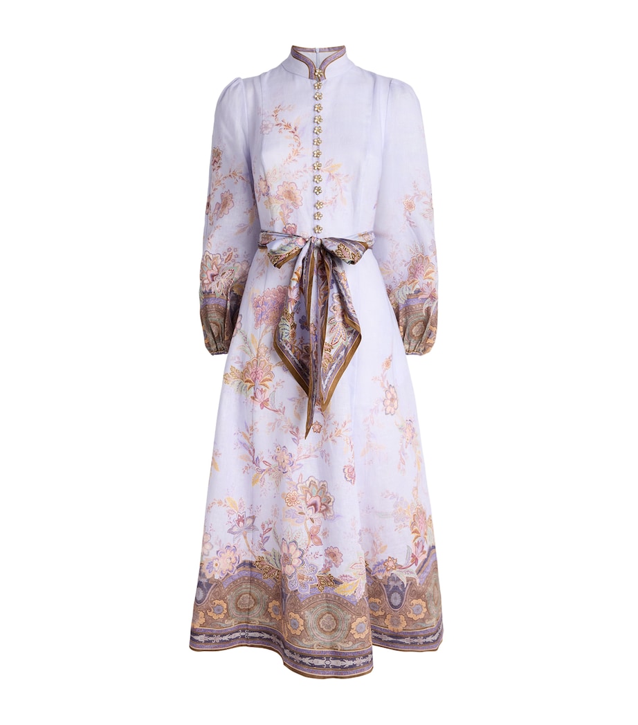 Zimmermann Womens Linen Luna Buttoned Midi Dress Blue Paisley Image 1