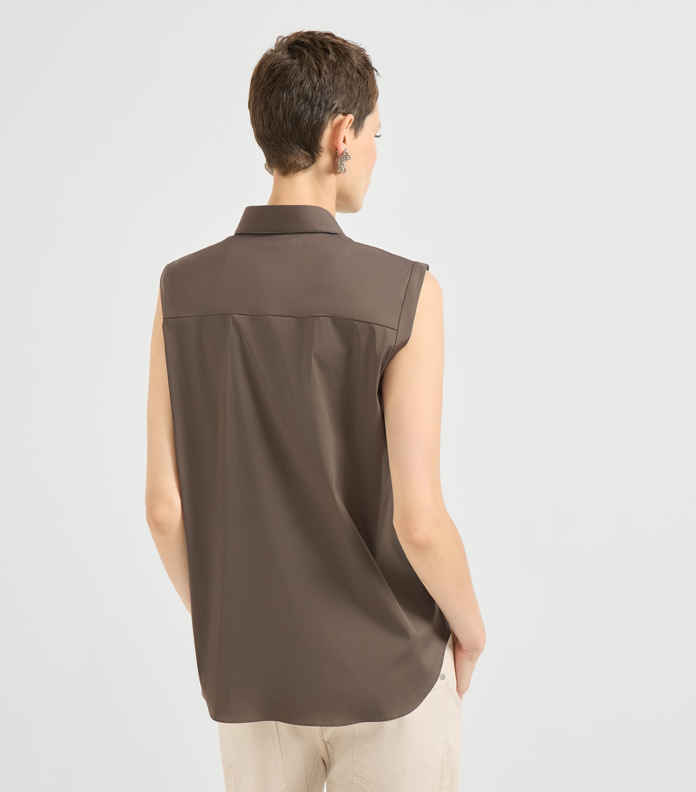Brunello Cucinelli Womens Cotton-Blend Poplin Sleeveless Shirt Image 5