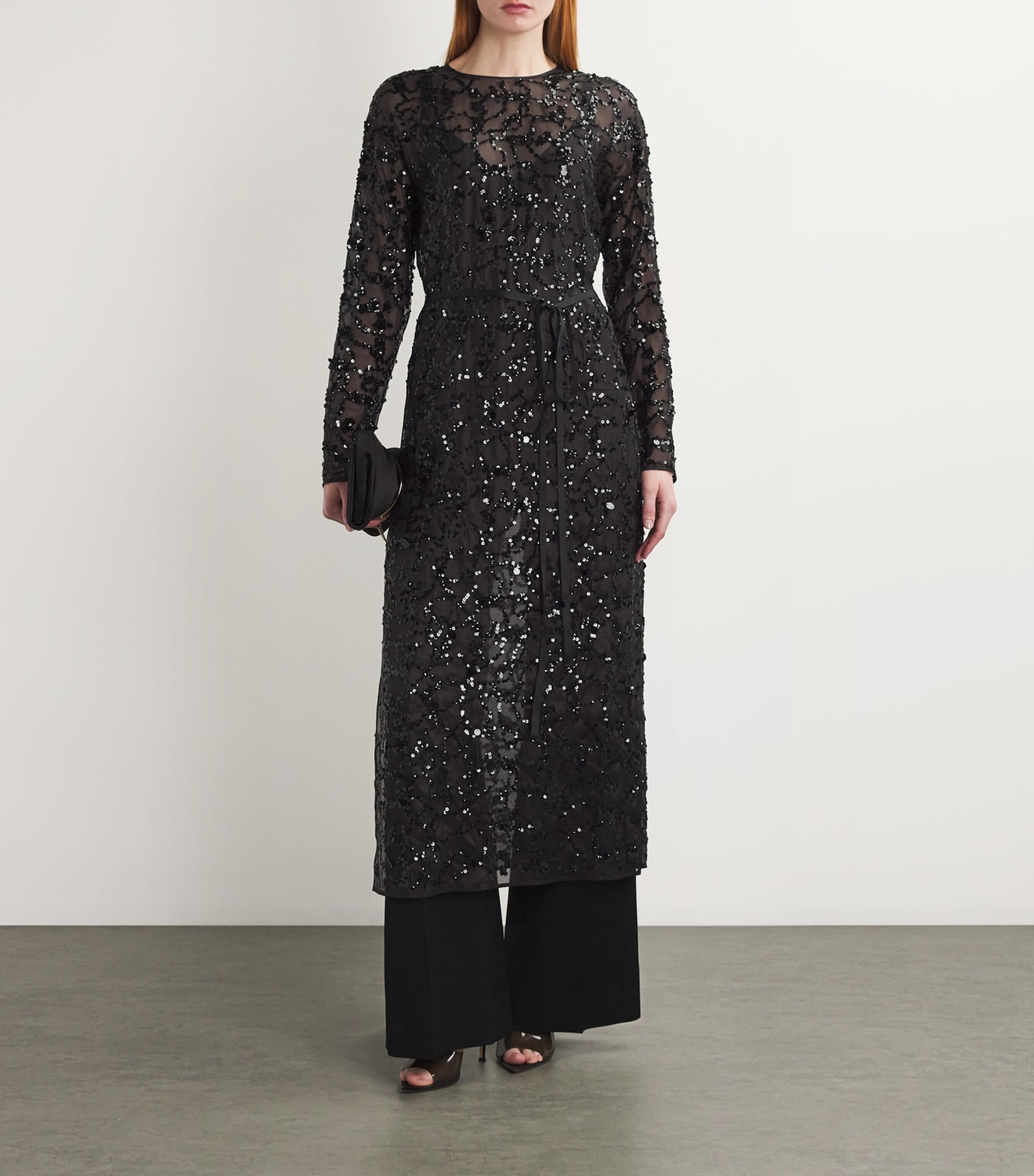 Fabiana Filippi Womens Silk Sequin-Embroidered Midi Dress Nero Image 2