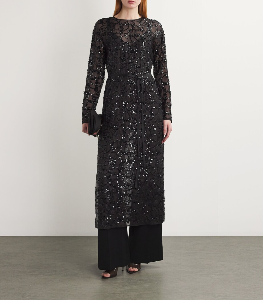 Fabiana Filippi Womens Silk Sequin-Embroidered Midi Dress Nero Image 2