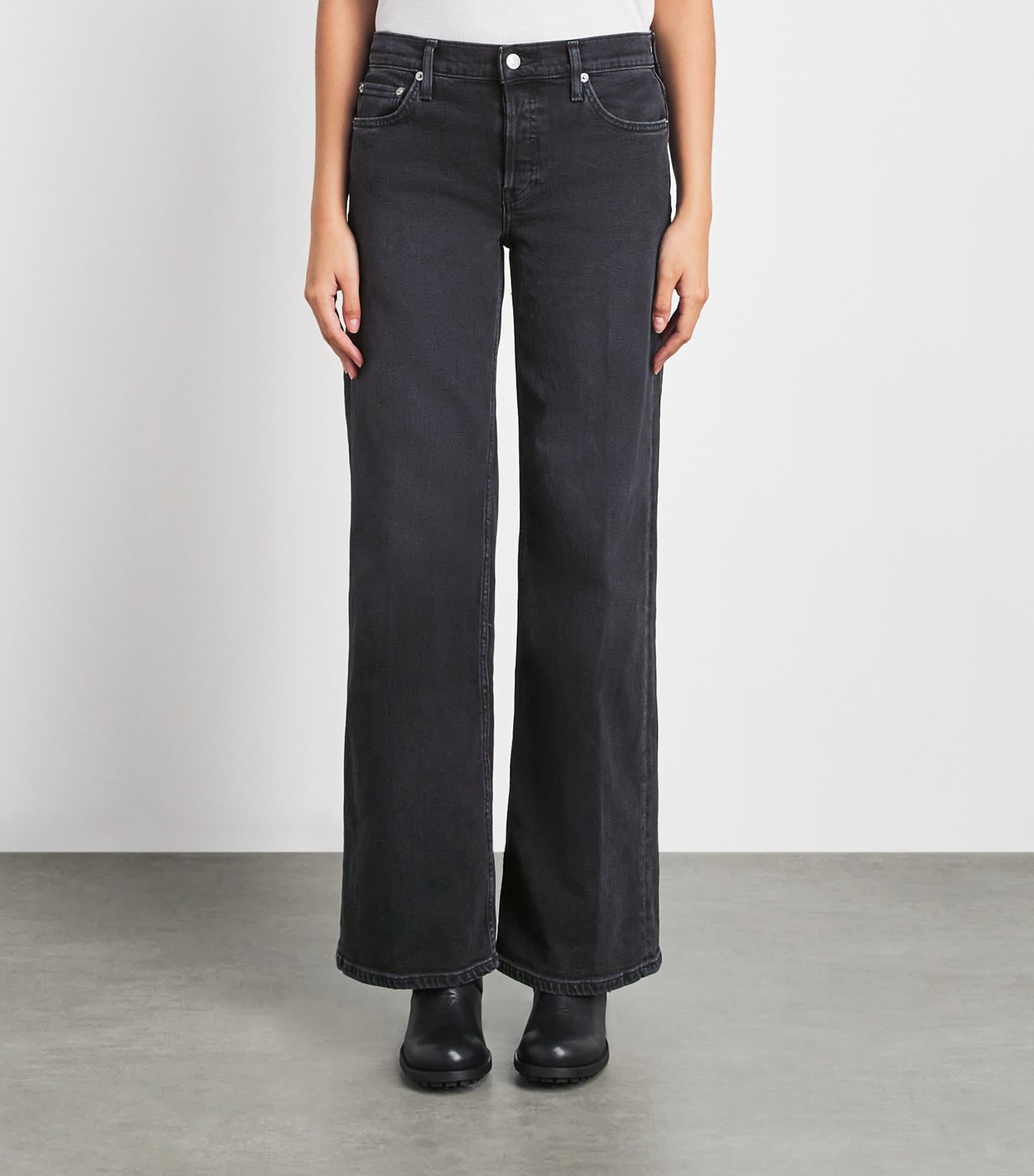 Re-Done Womens Laurel Mid-Rise Wide-Leg Jeans Washed Noir Image 4