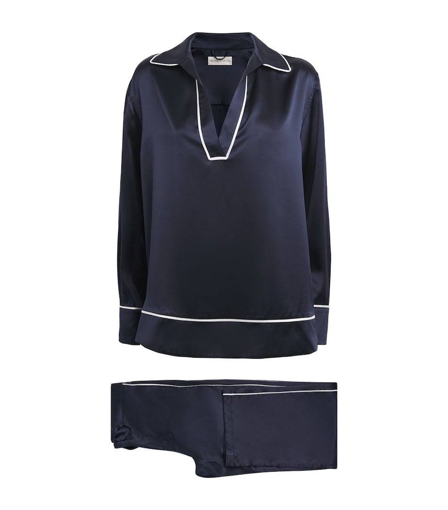 Olivia von Halle Womens Silk Anita Pyjama Set Navy Image 1