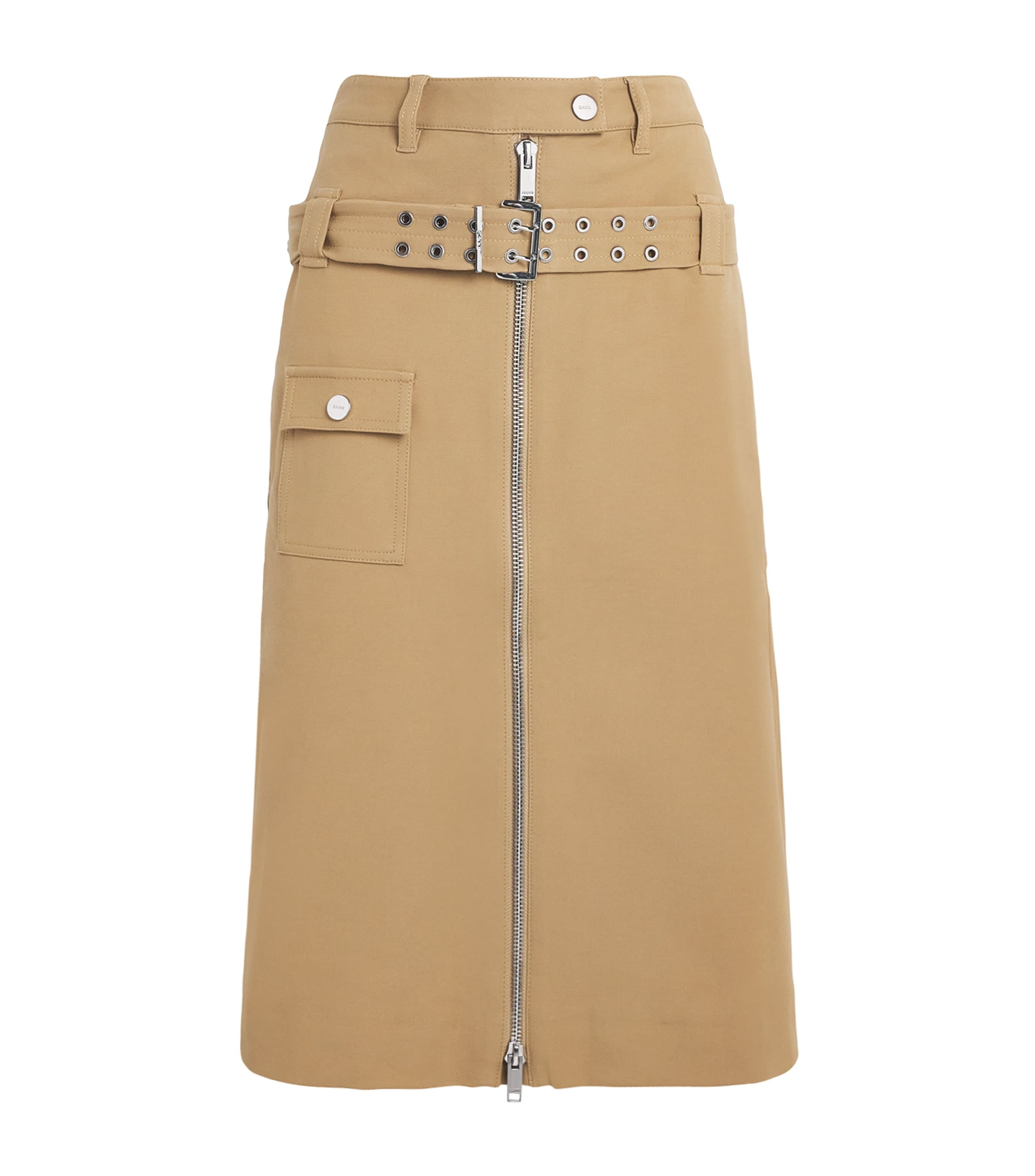 Ganni Stretch-cotton Belt Mini Skirt In Brown