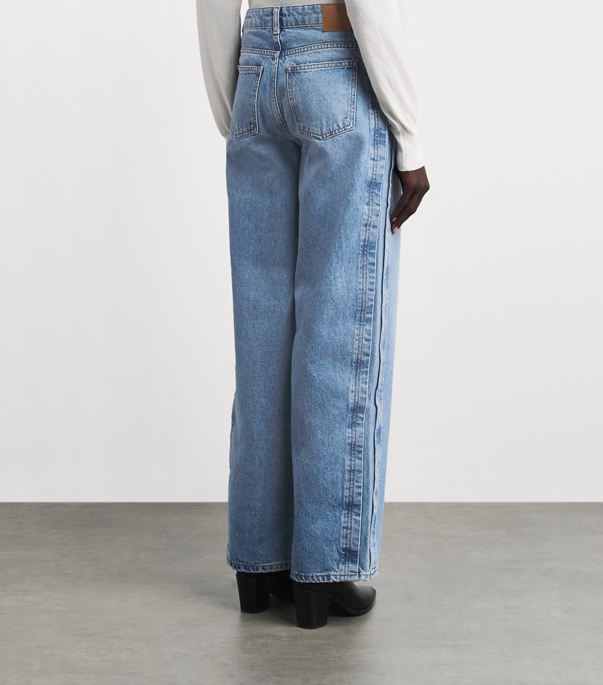Claudie Pierlot Womens Gold-Tone Detail Wide-Leg Jeans Blue Denim Image 5
