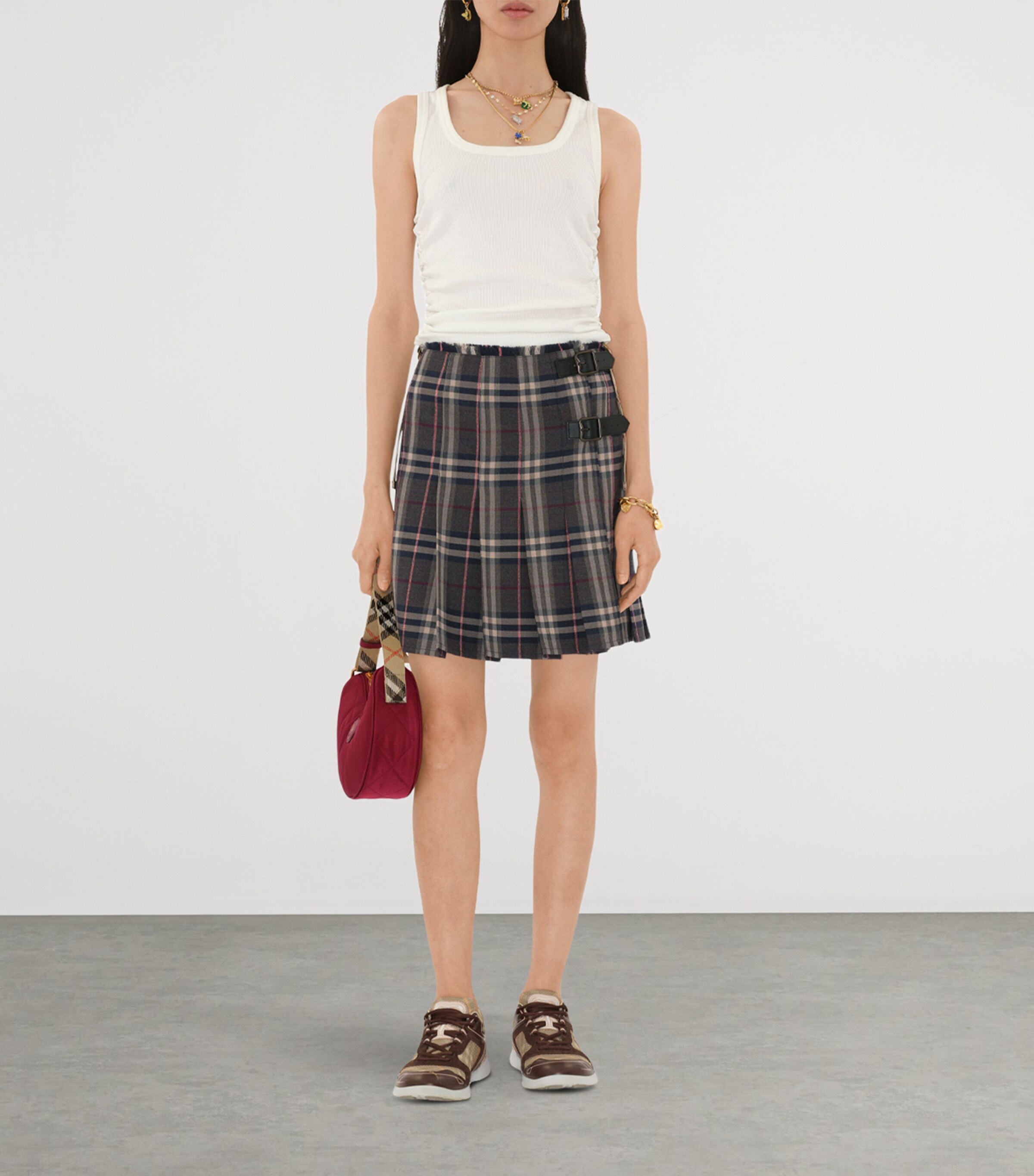 Wool Check Kilt Mini Skirt FIGBK AMETHYST IP C Image 2