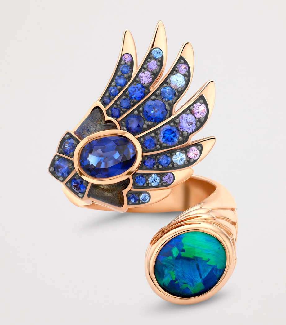 Boodles Rose Gold, Opal and Sapphire The Palace Collection Raven's Watch Gemini Ring Blue Image 2