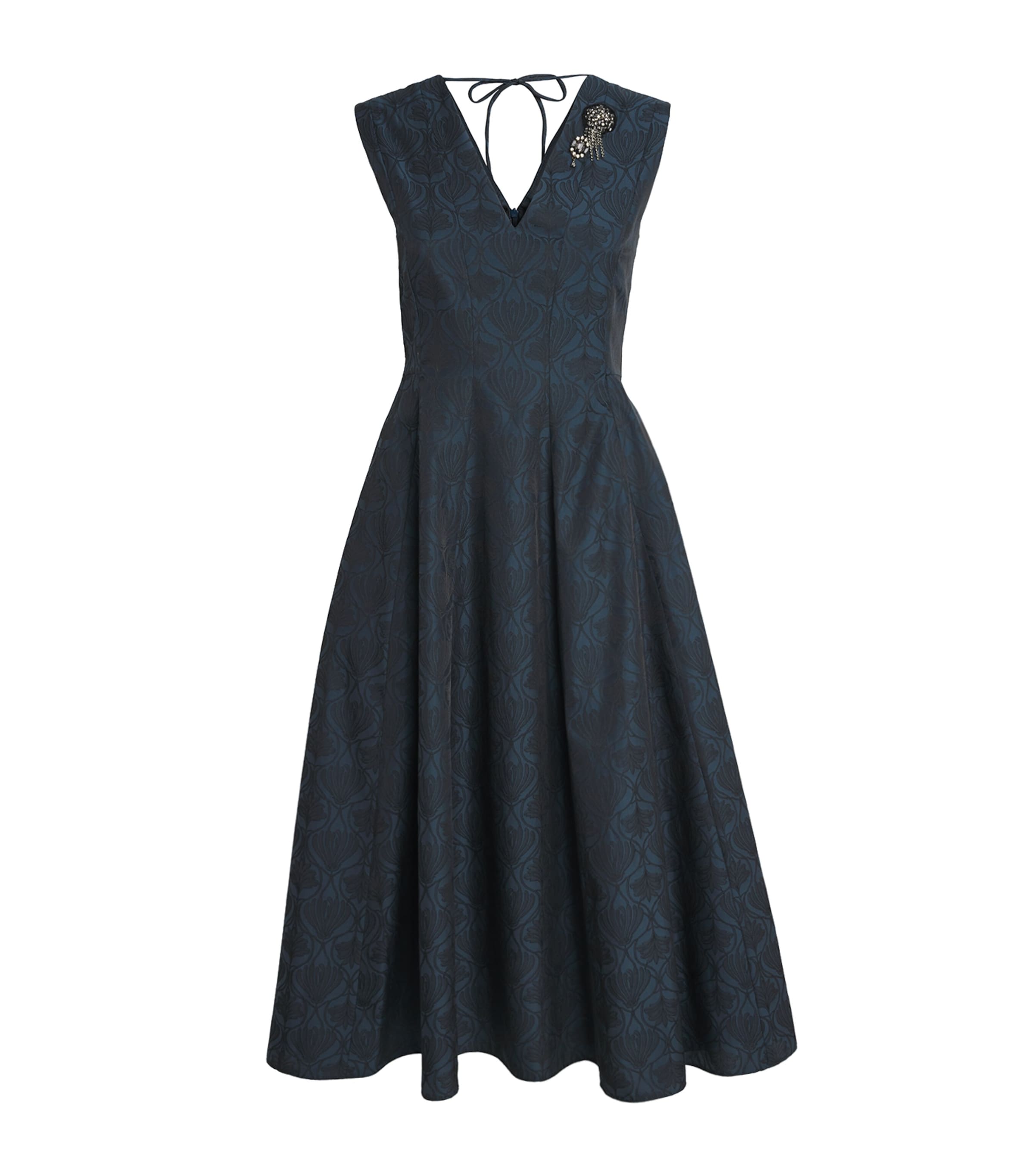 Max Mara Crystal Brooch Jacquard Midi Dress In Blue