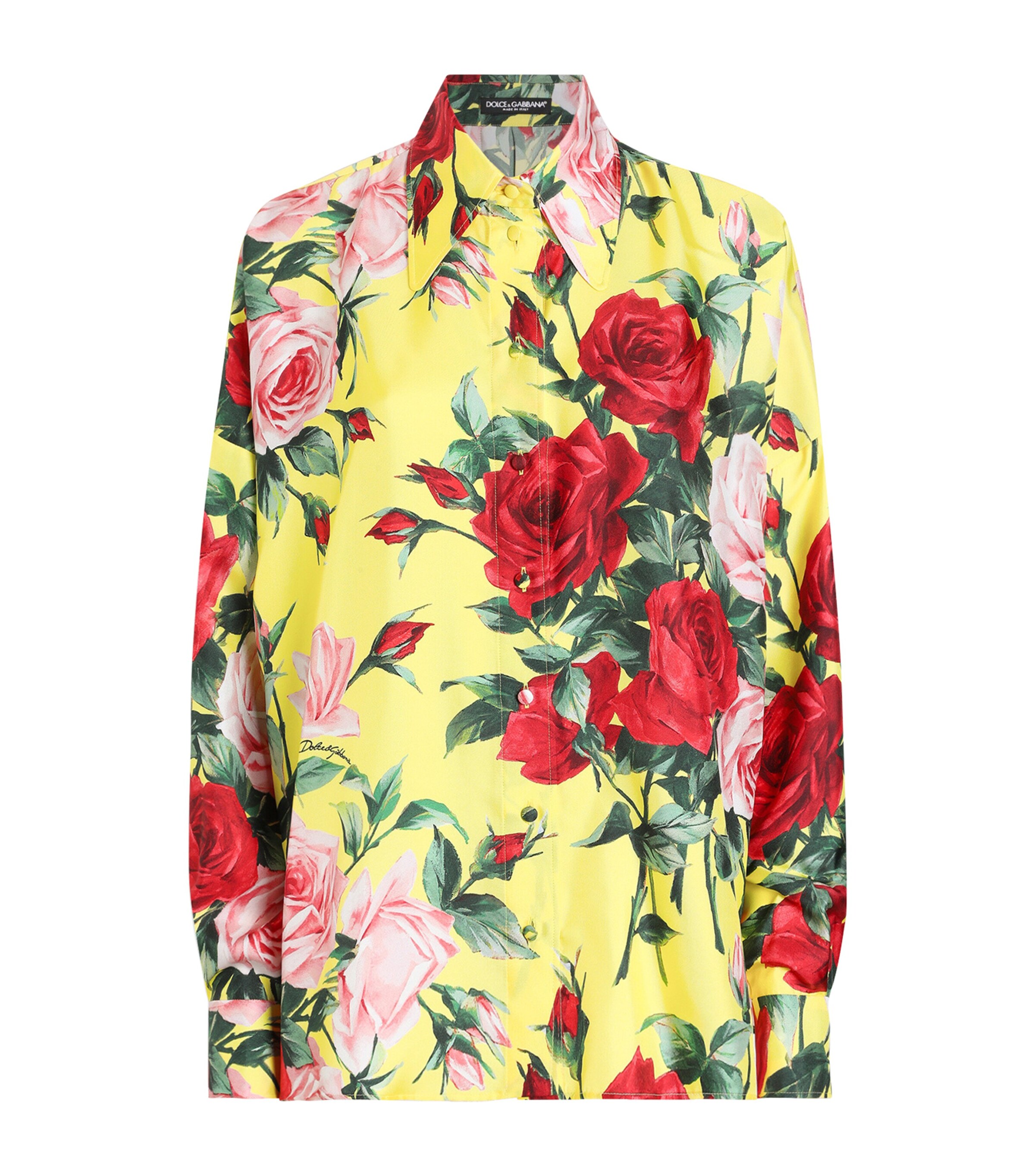 Dolce & Gabbana Oversize Bouquet-print Silk Twill Shirt