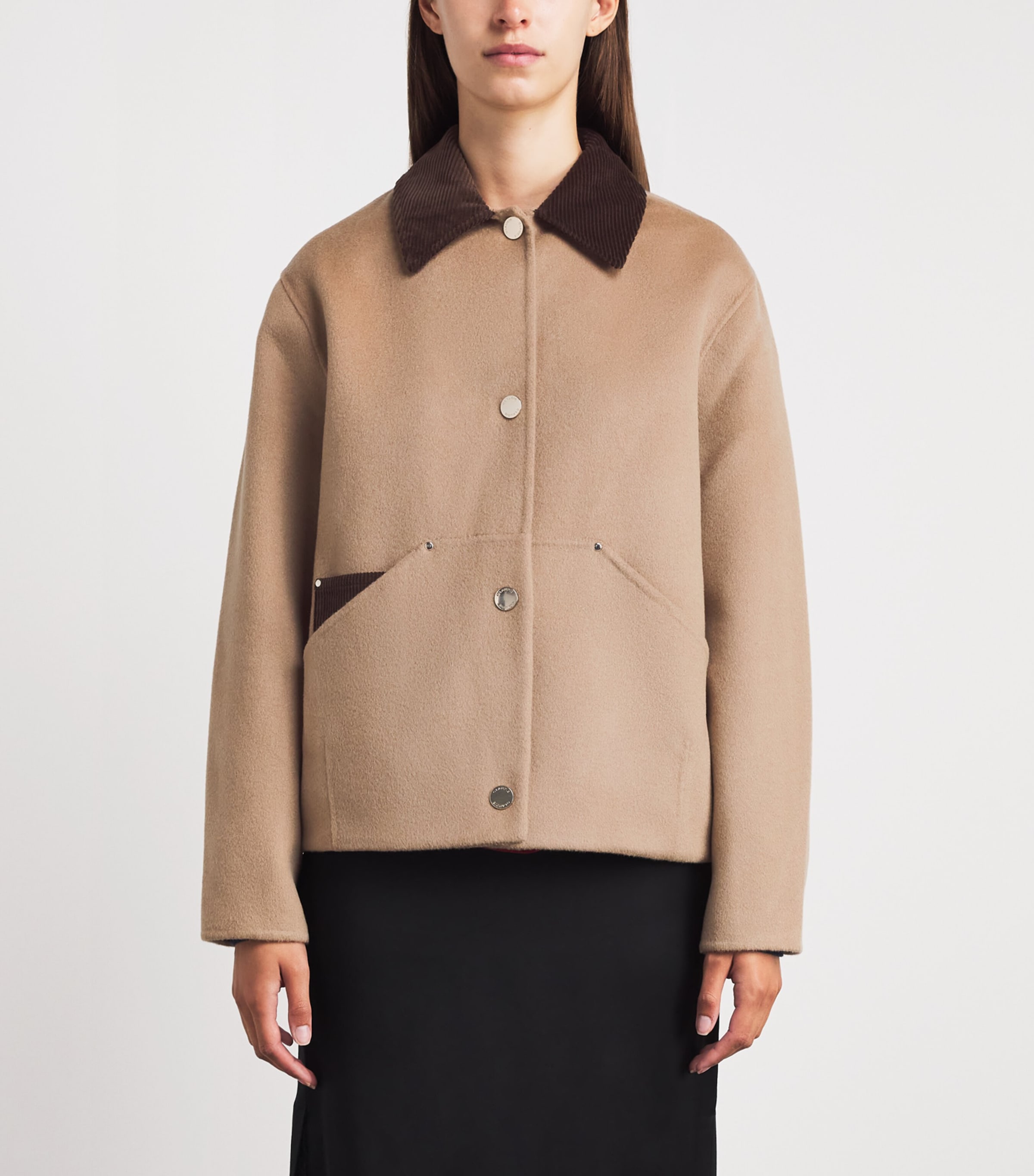 Claudie Pierlot Womens Wool-Blend Corduroy-Trim Coat Beige Image 4