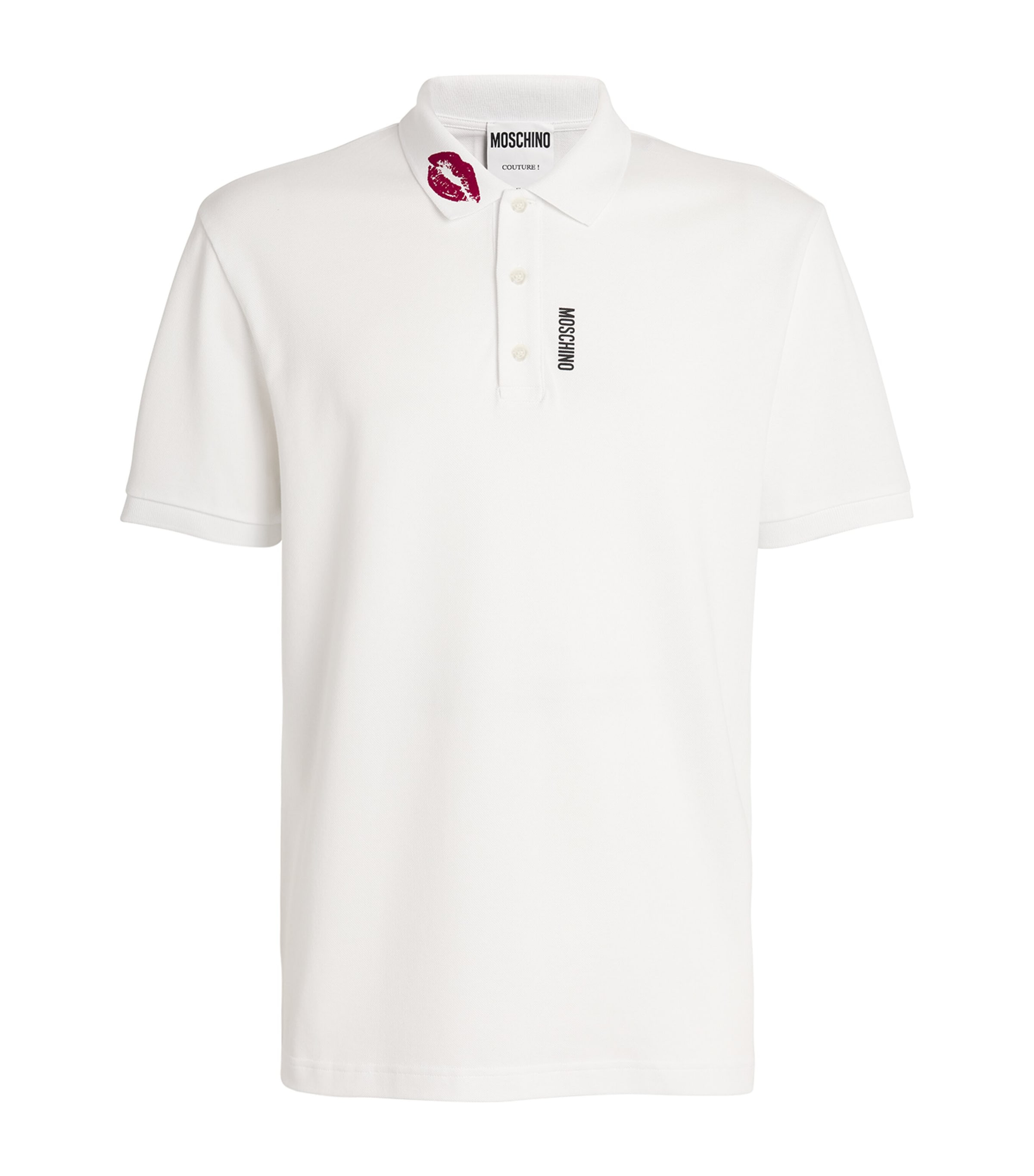 Shop Moschino Cotton Lipstick Collar Polo Shirt In White