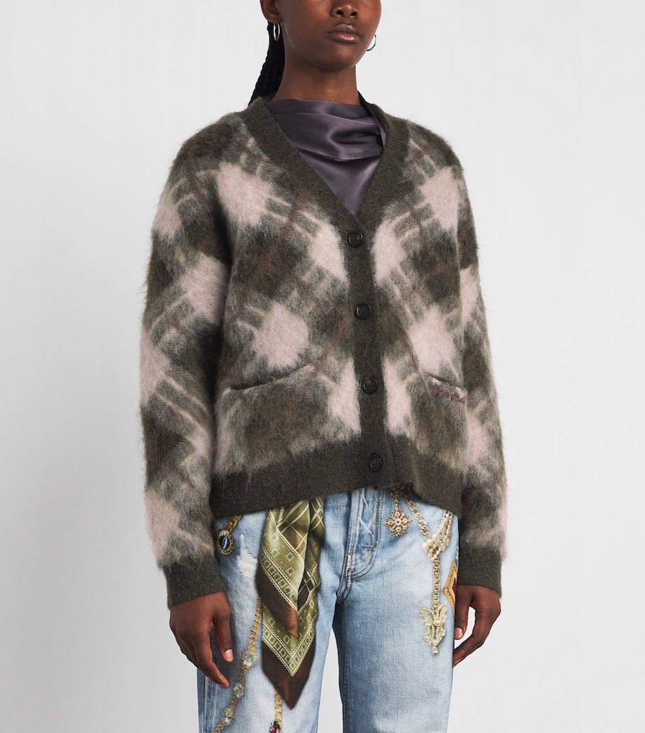 Acne Studios Womens Argyle V-Neck Knit Cardigan Olive Green/multi Image 4