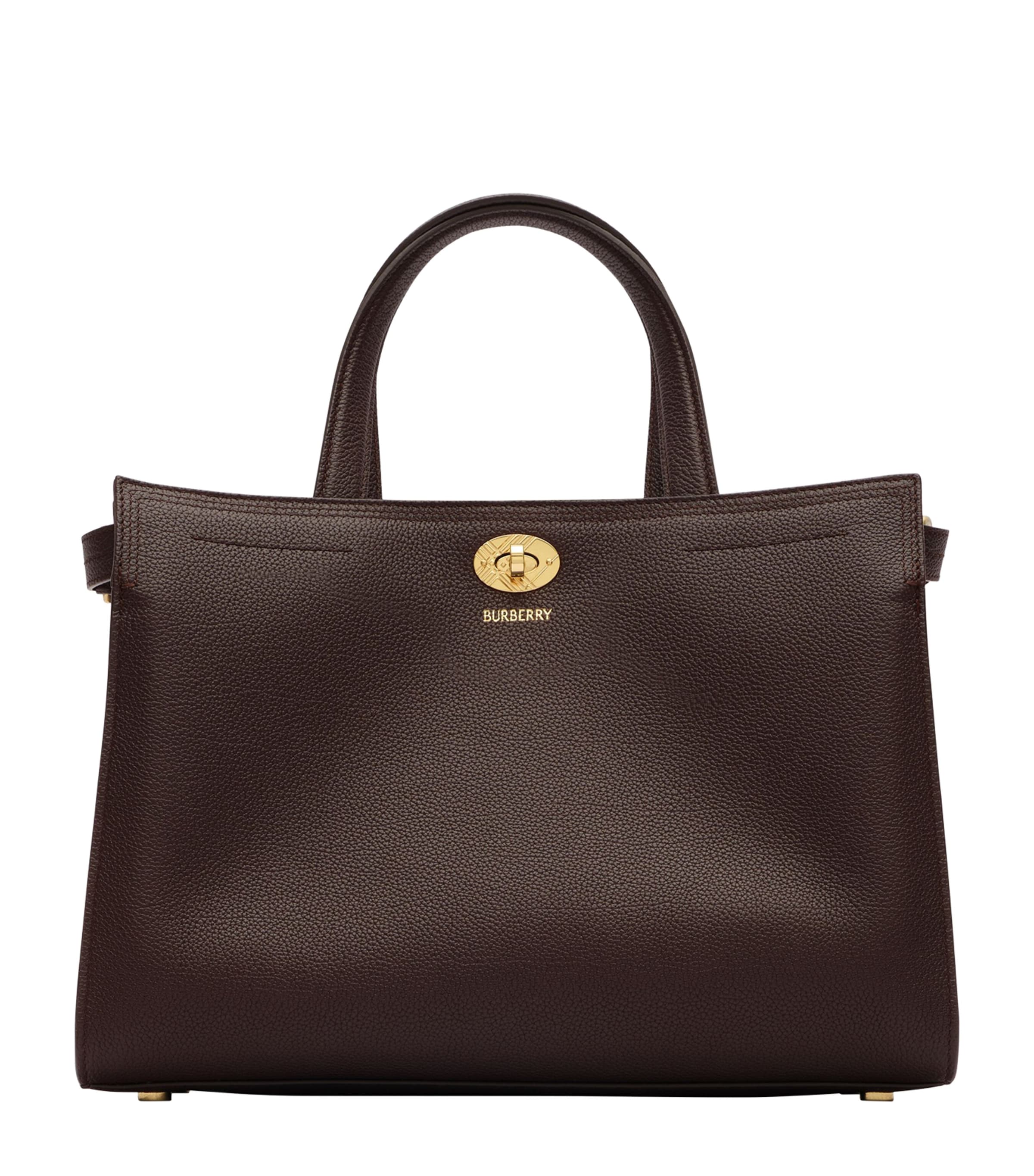 Burberry Small Leather Cotswolds Check Tote Bag Chocolate Brown Image 1